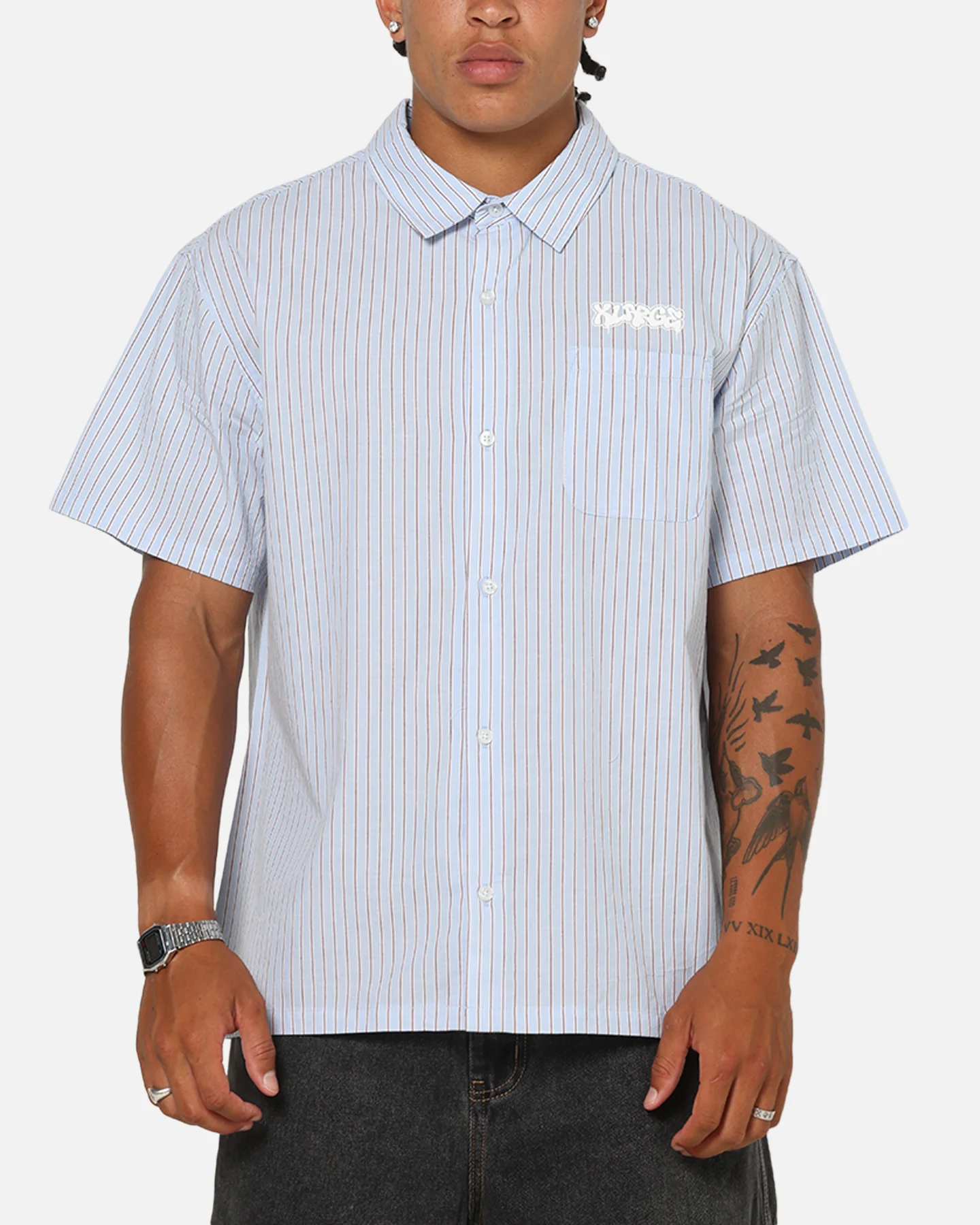 X-Large Drip Button Up Shirt Blue Stripe/White - Image 2