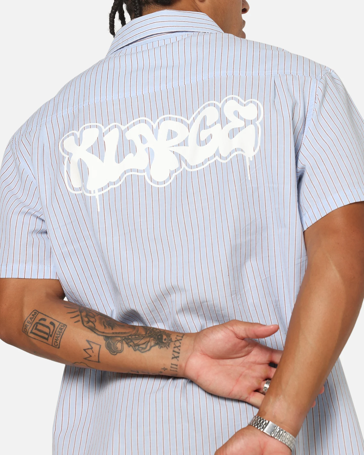 X-Large Drip Button Up Shirt Blue Stripe/White - Image 7