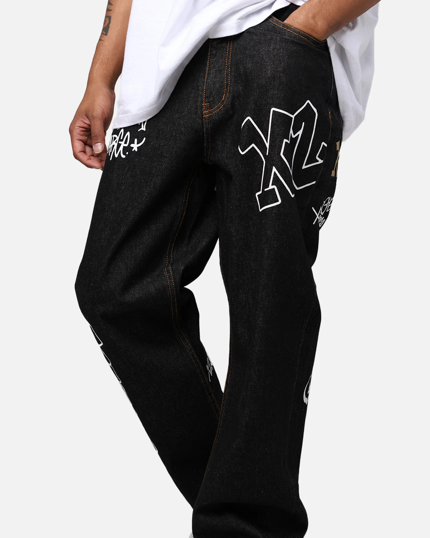 X-Large Graffiti Denim Jeans Black - Image 6