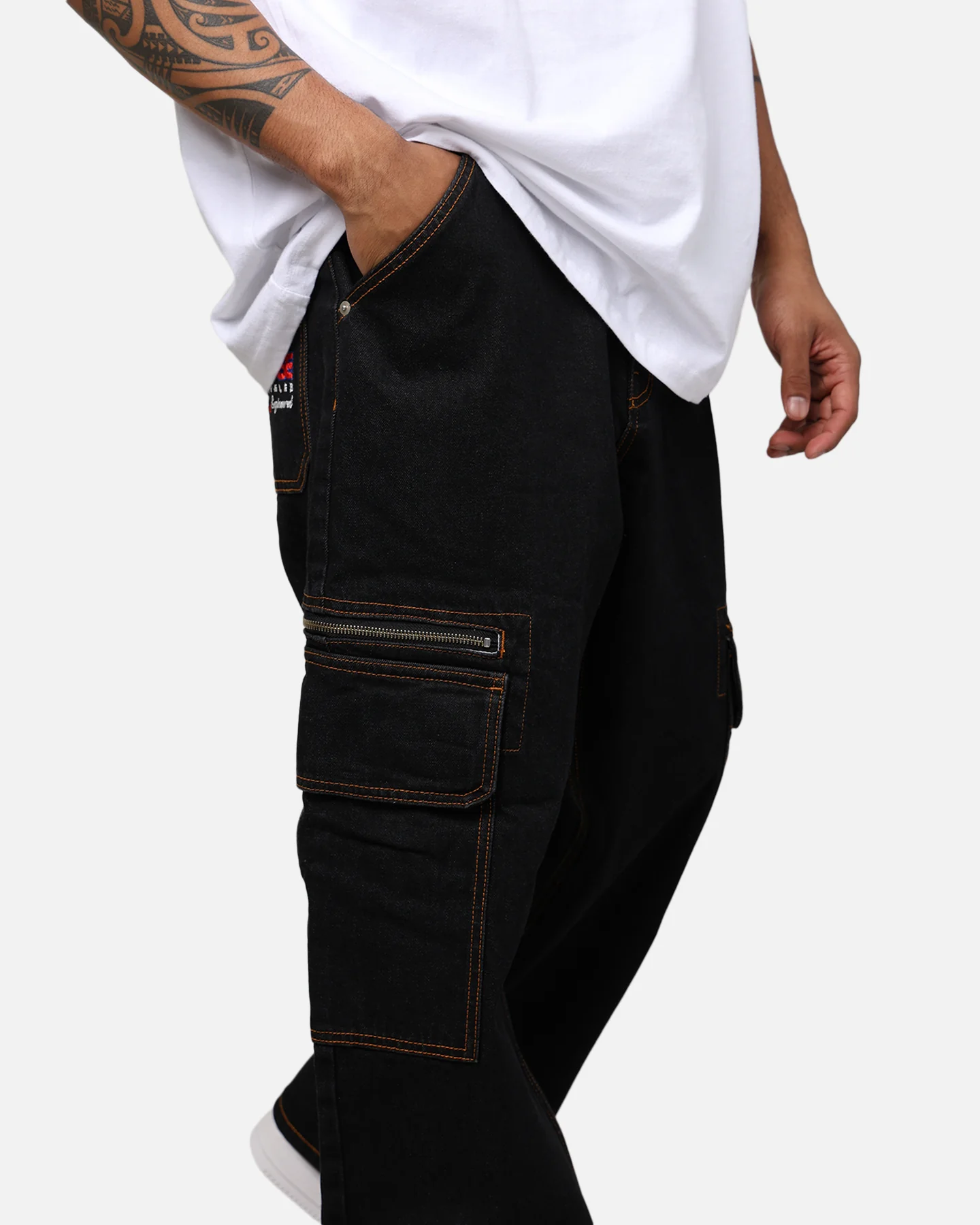 X-Large Inc Denim Cargo Pants Black - Image 6