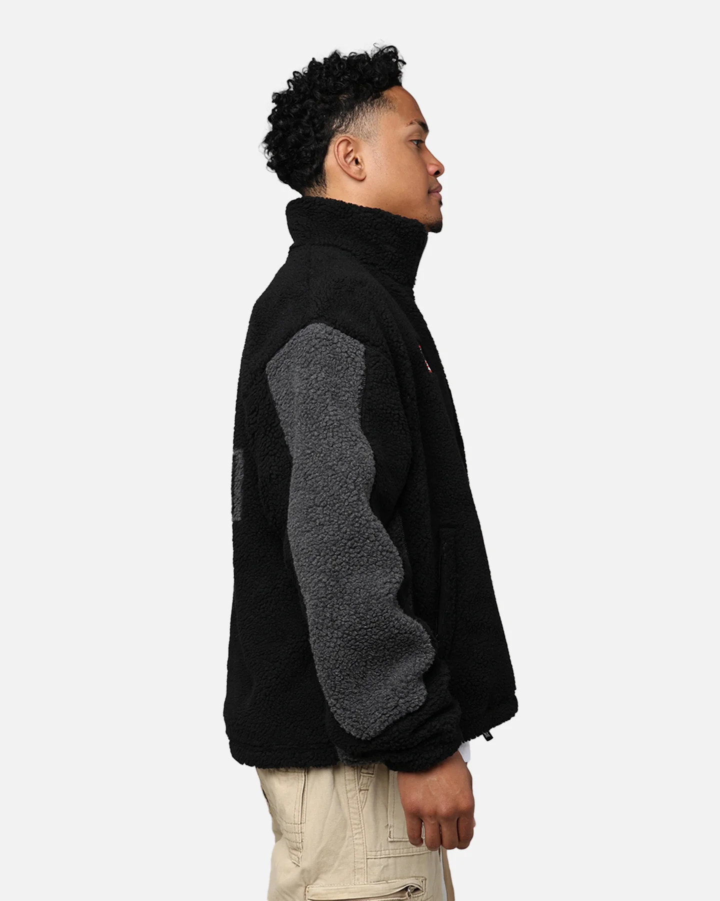 X-Large Panelled Boa Fleece Jacket Black - Image 6