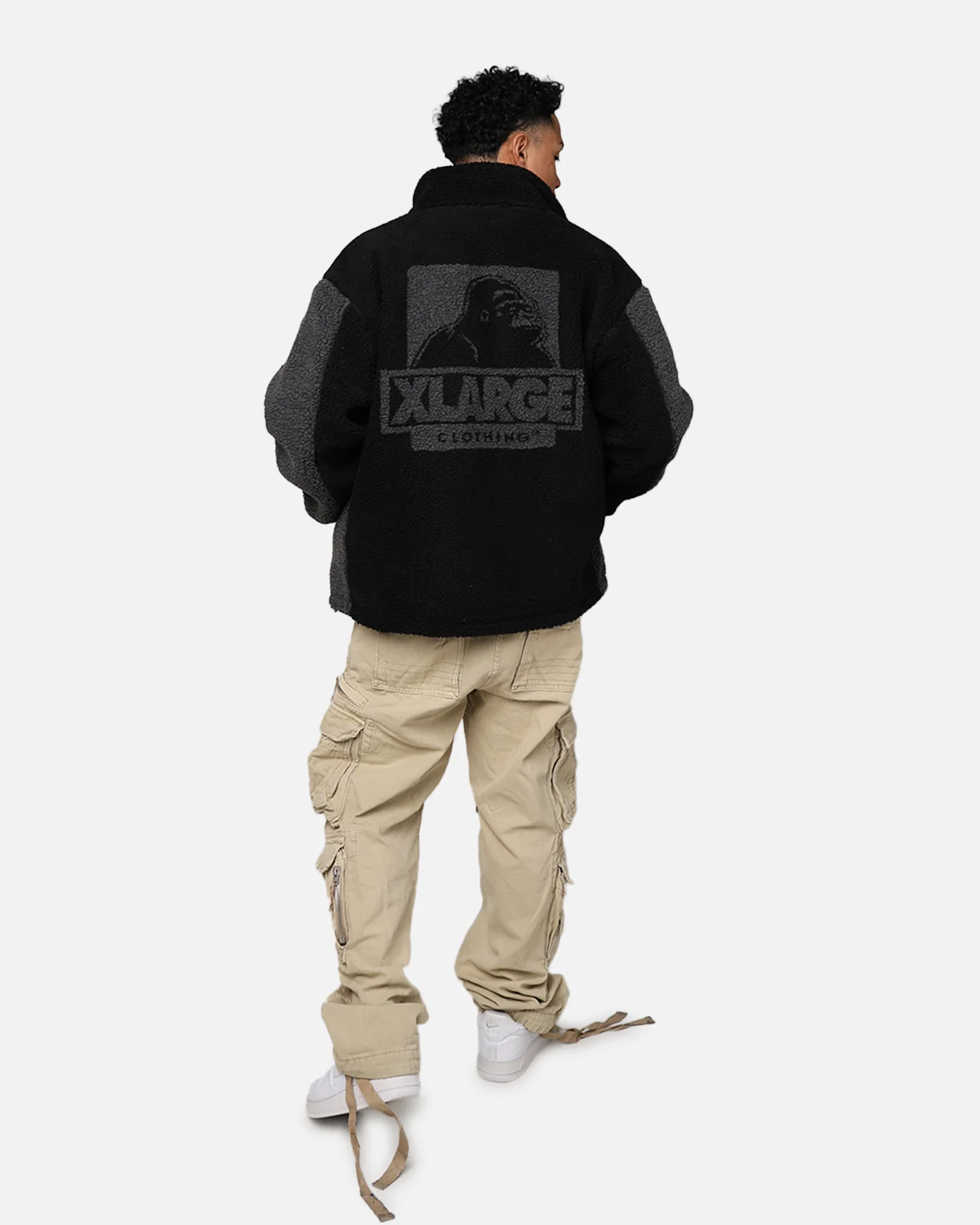 X-Large Panelled Boa Fleece Jacket Black - Image 8