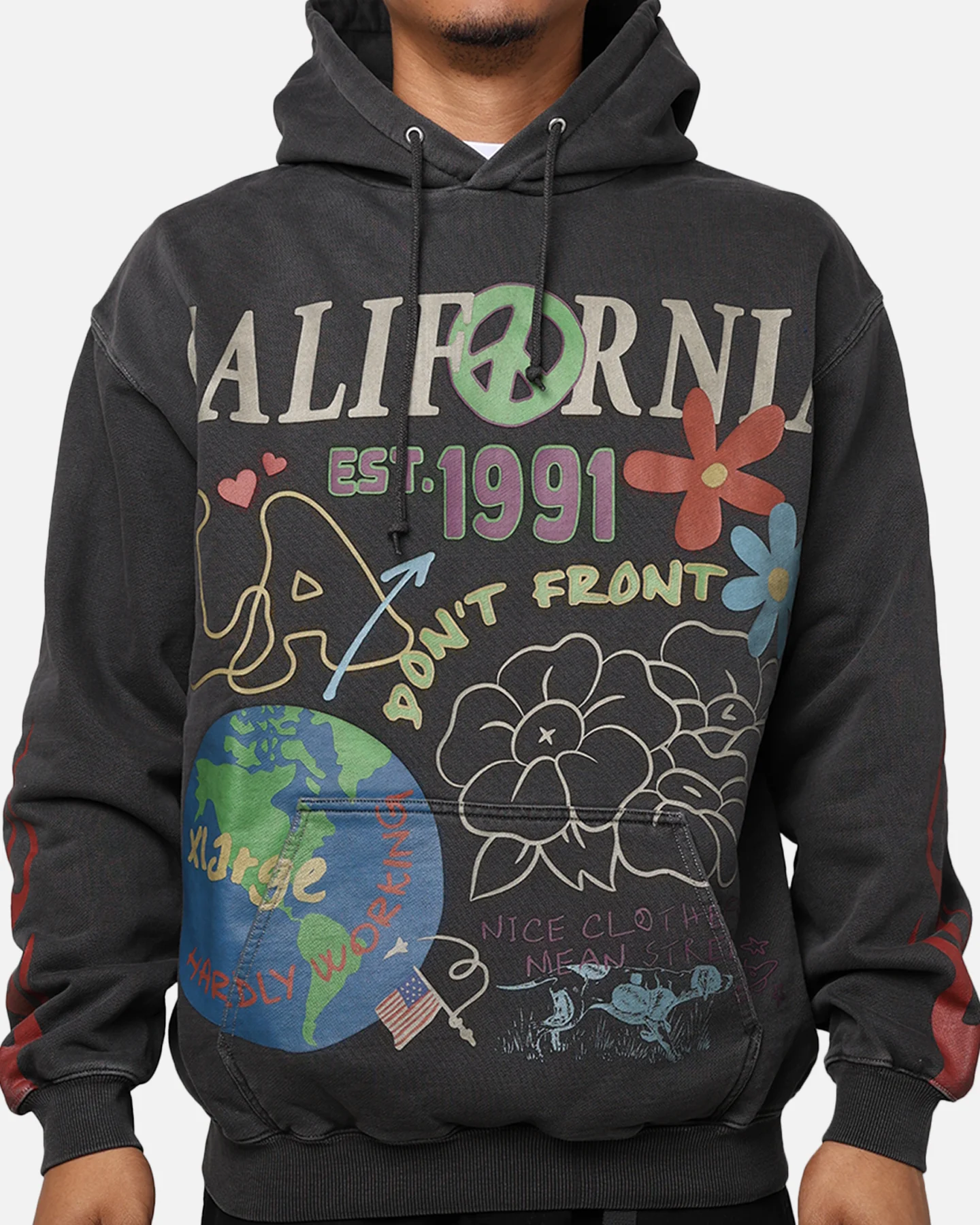 X-Large Pigment Dyed Peace Hoodie Black - Image 2