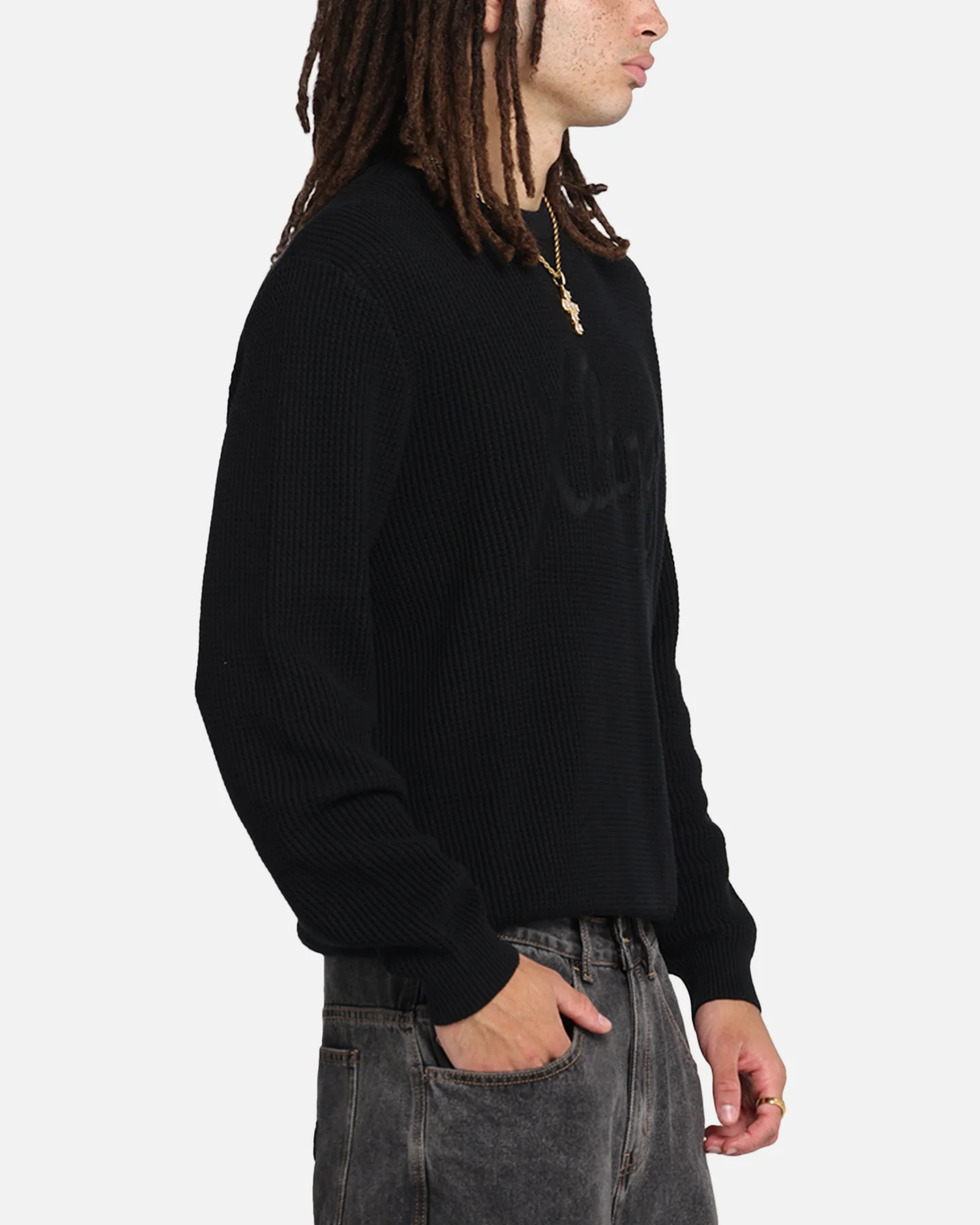 X-Large Script Waffle Knit Sweater Black - Image 4