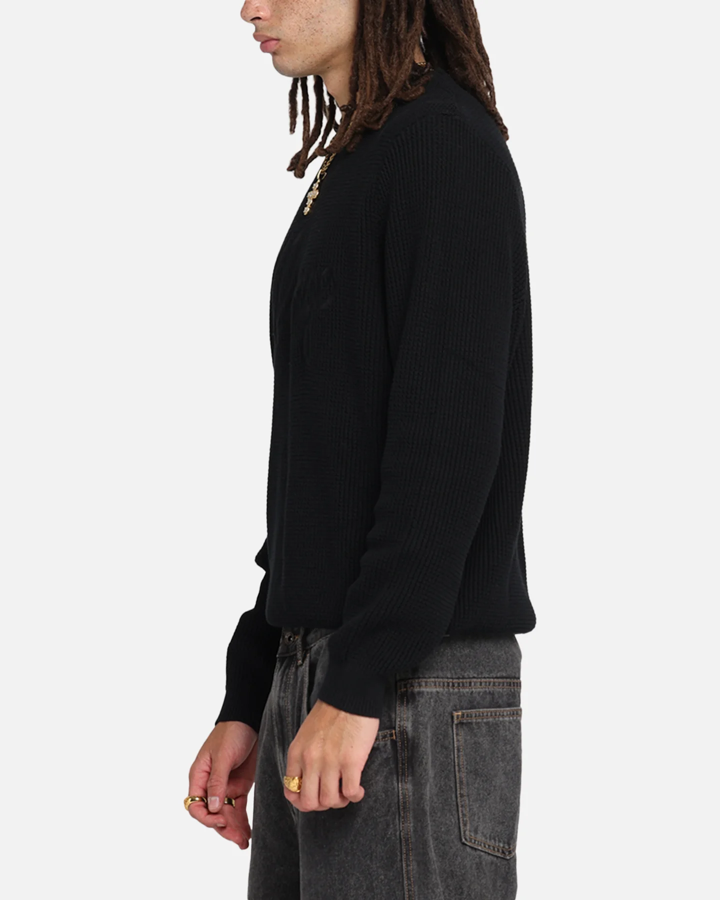 X-Large Script Waffle Knit Sweater Black - Image 5