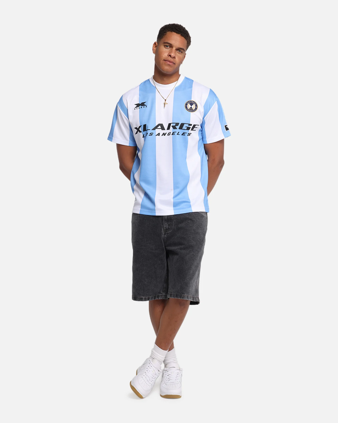 X-Large Slanted Football T-Shirt Blue/White - Image 3