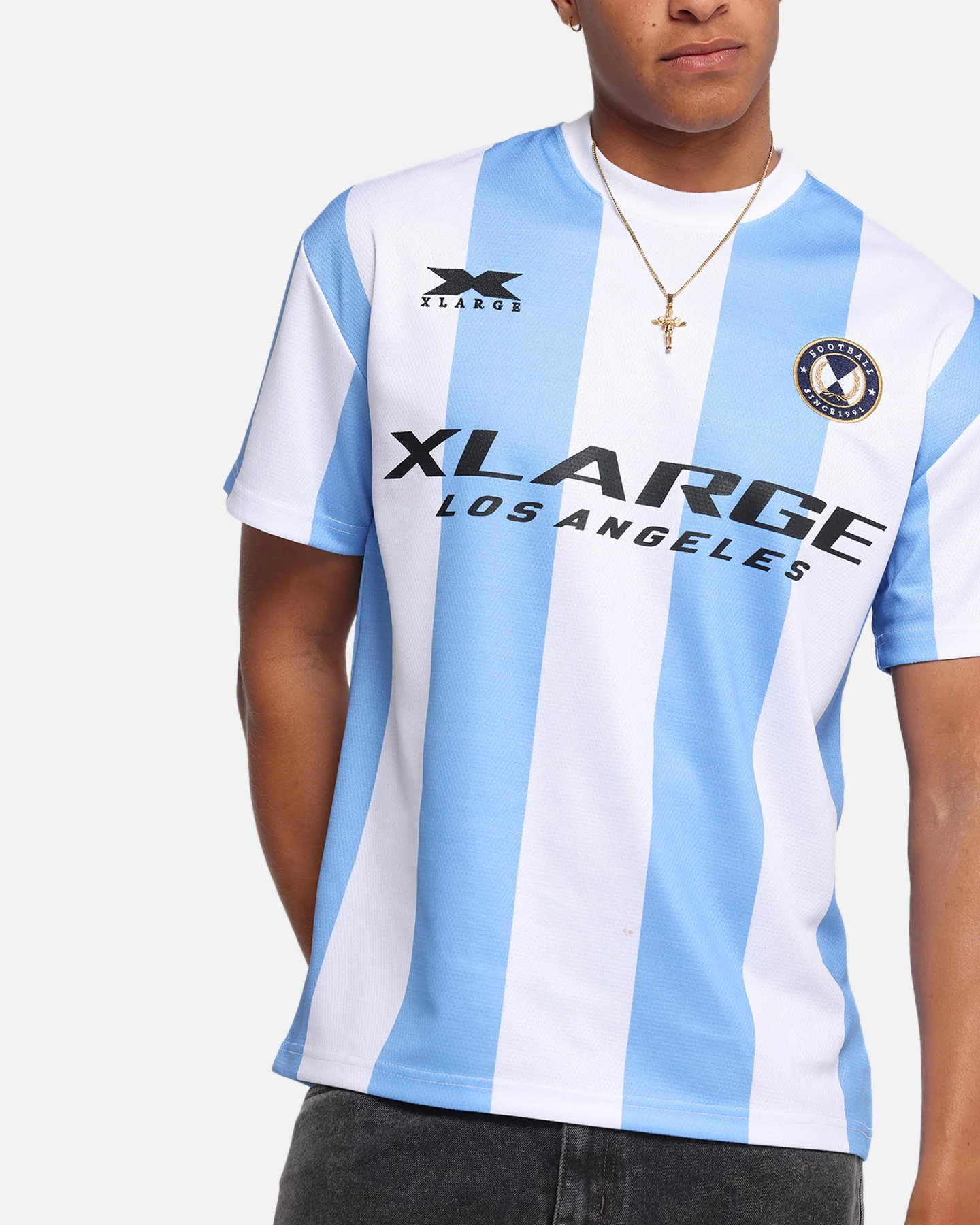 X-Large Slanted Football T-Shirt Blue/White - Image 7