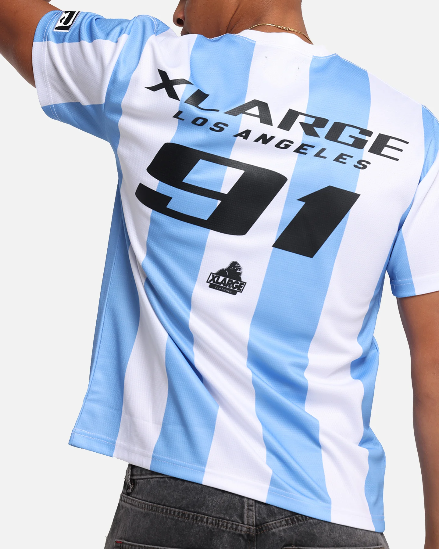 X-Large Slanted Football T-Shirt Blue/White - Image 8