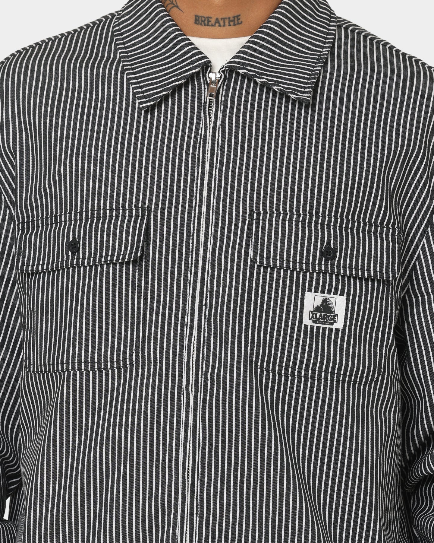 XLARGE Pinstripe Long Sleeve Zip Shirt Black - Image 3