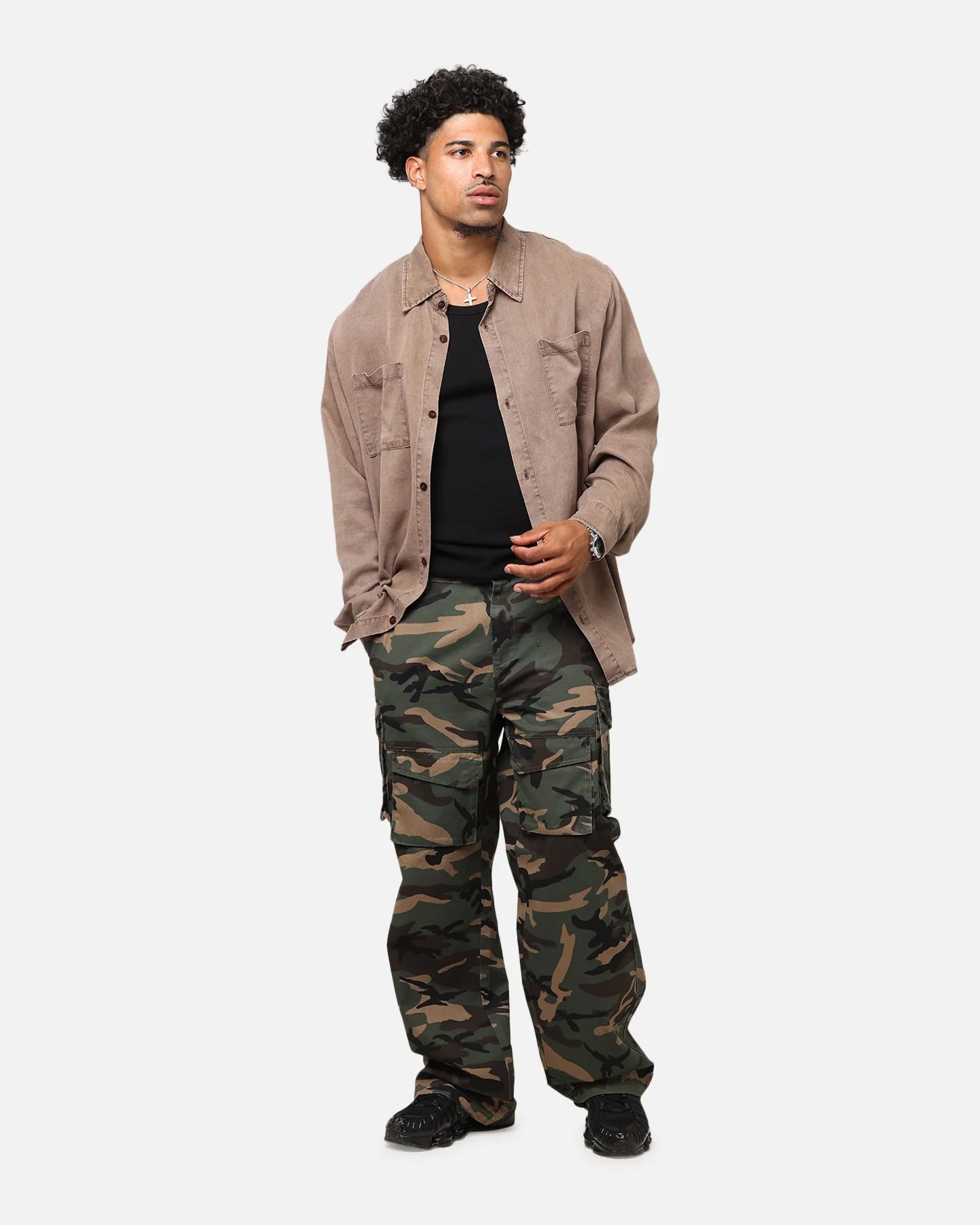 XXIII Acid Wash Button Up Over Shirt Washed Brown - Image 2