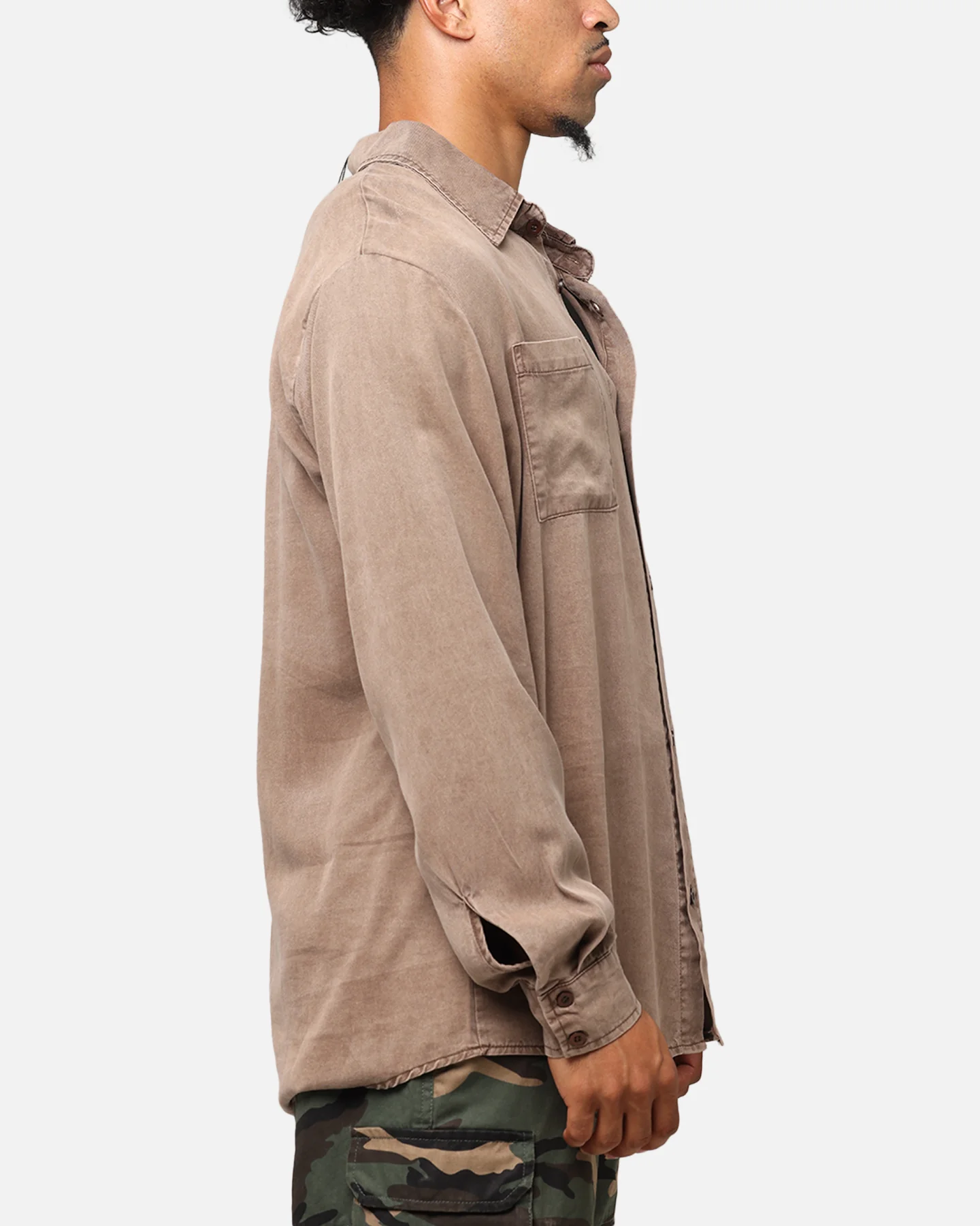 XXIII Acid Wash Button Up Over Shirt Washed Brown - Image 4