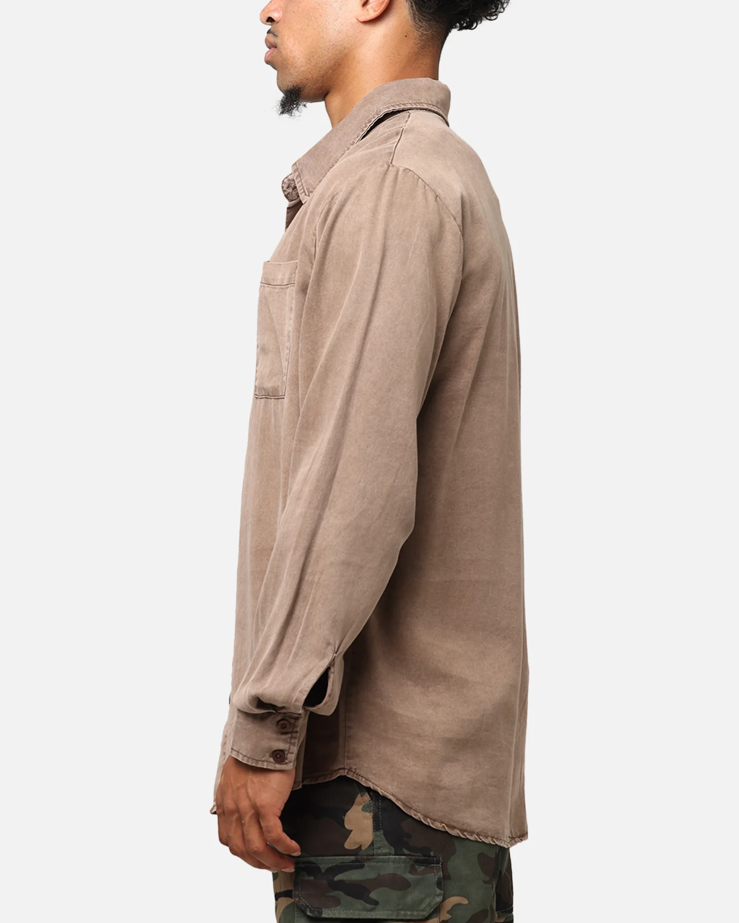 XXIII Acid Wash Button Up Over Shirt Washed Brown - Image 5