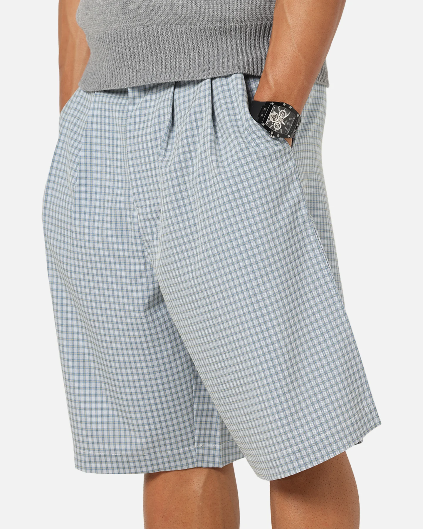 XXIII Baggy Pleated Shorts Blue Check - Image 3