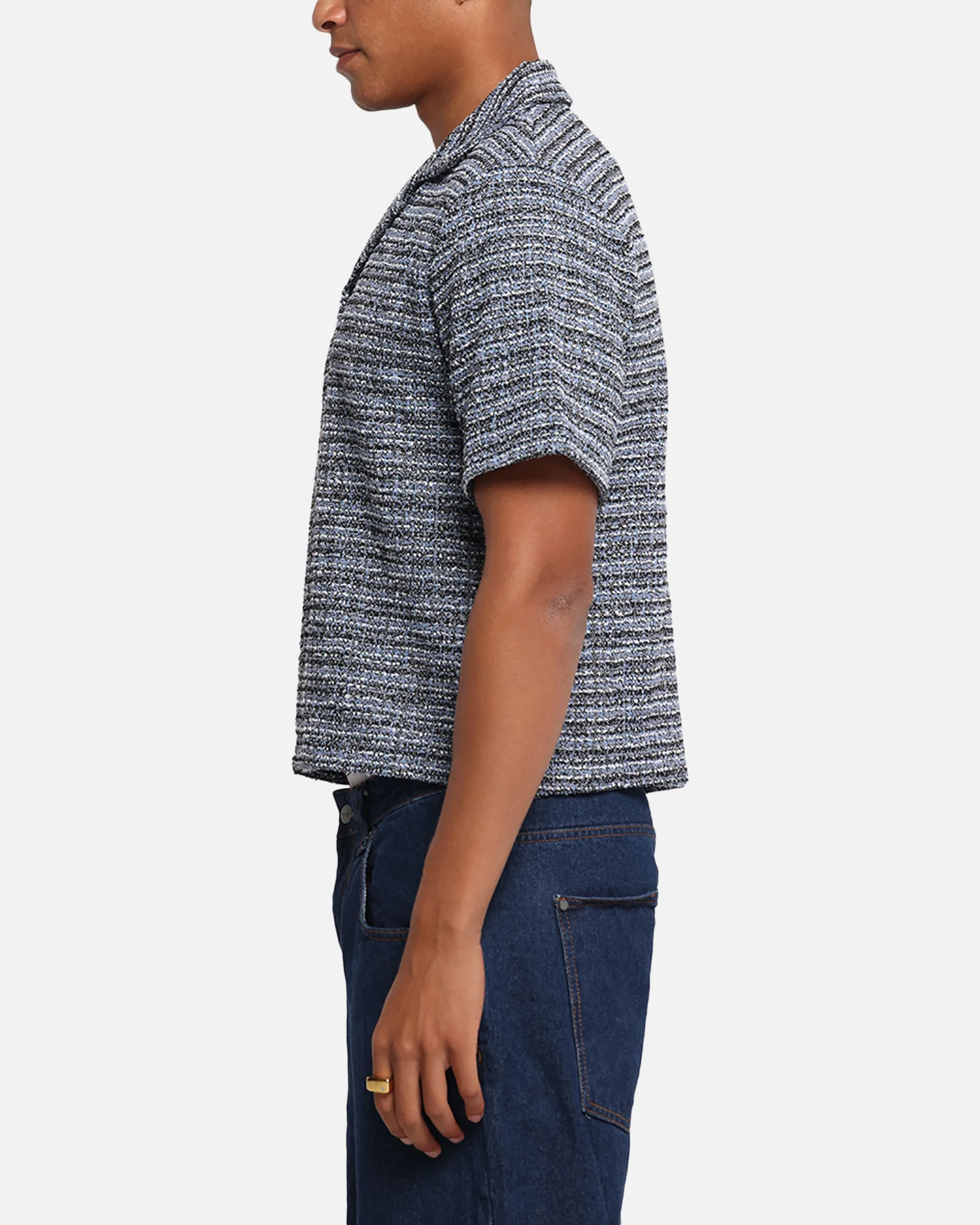 XXIII Boucle Tweed Crop Button Up Shirt Black/White/Blue - Image 5