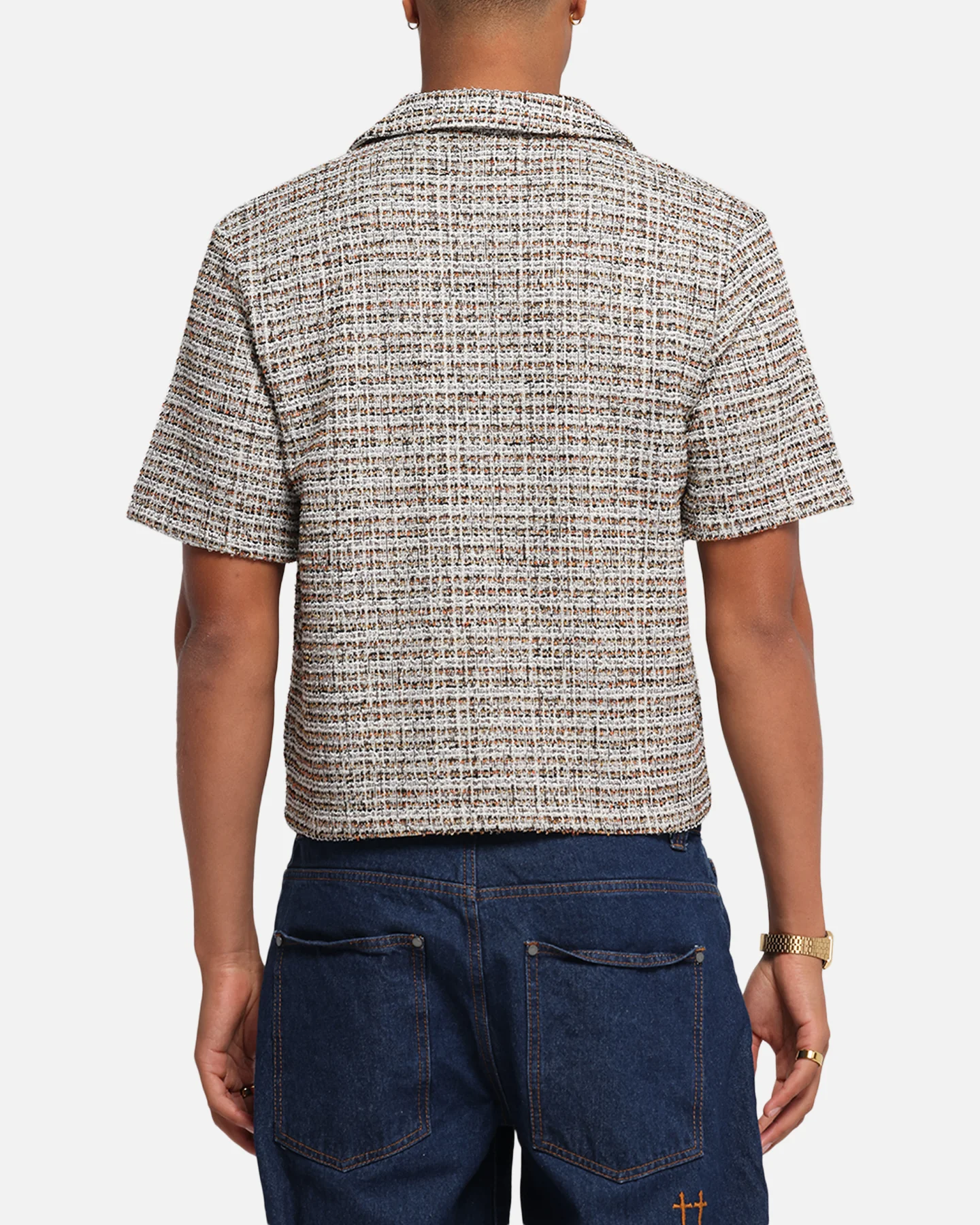XXIII Boucle Tweed Crop Button Up Shirt Cream/Brown - Image 3