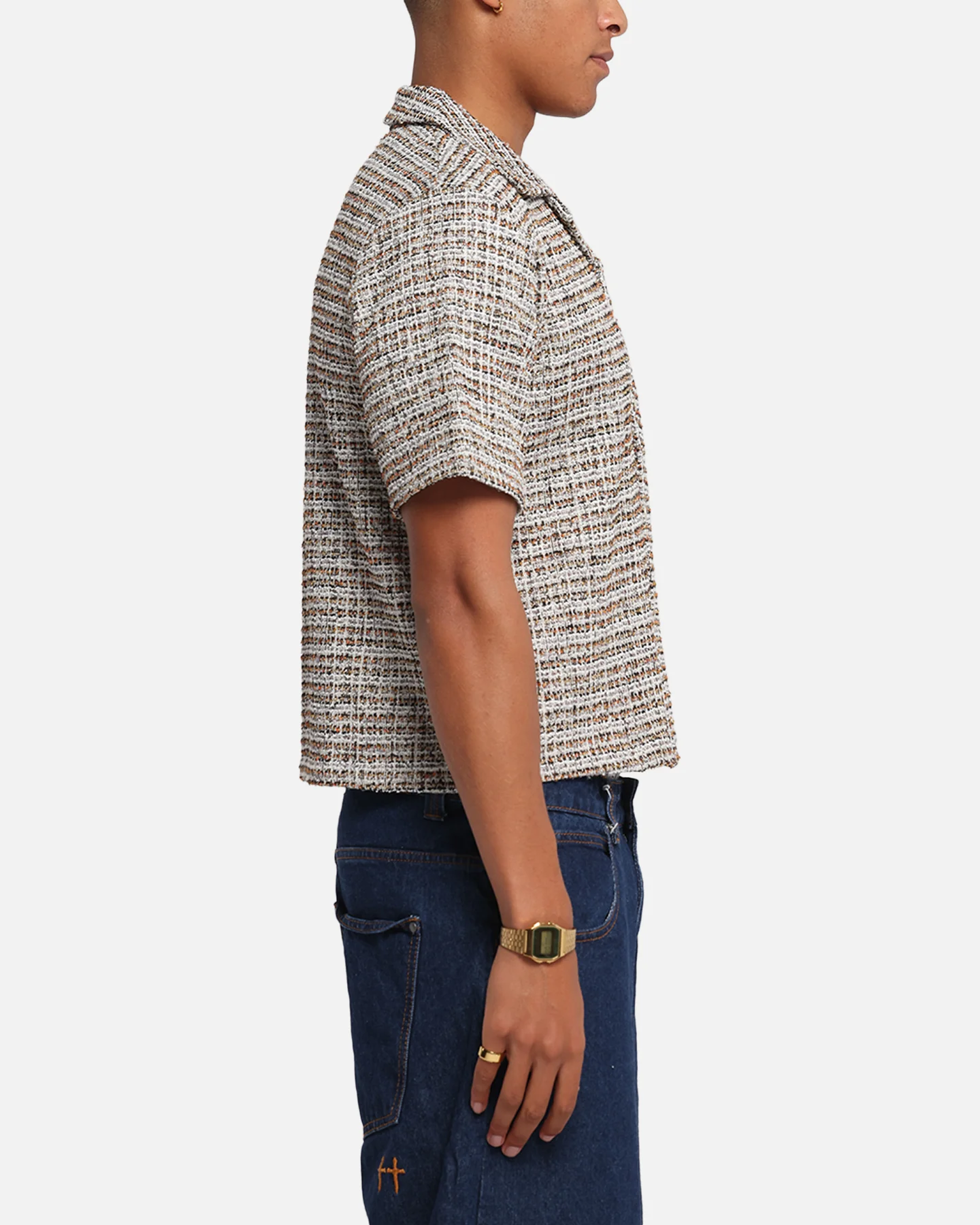 XXIII Boucle Tweed Crop Button Up Shirt Cream/Brown - Image 4