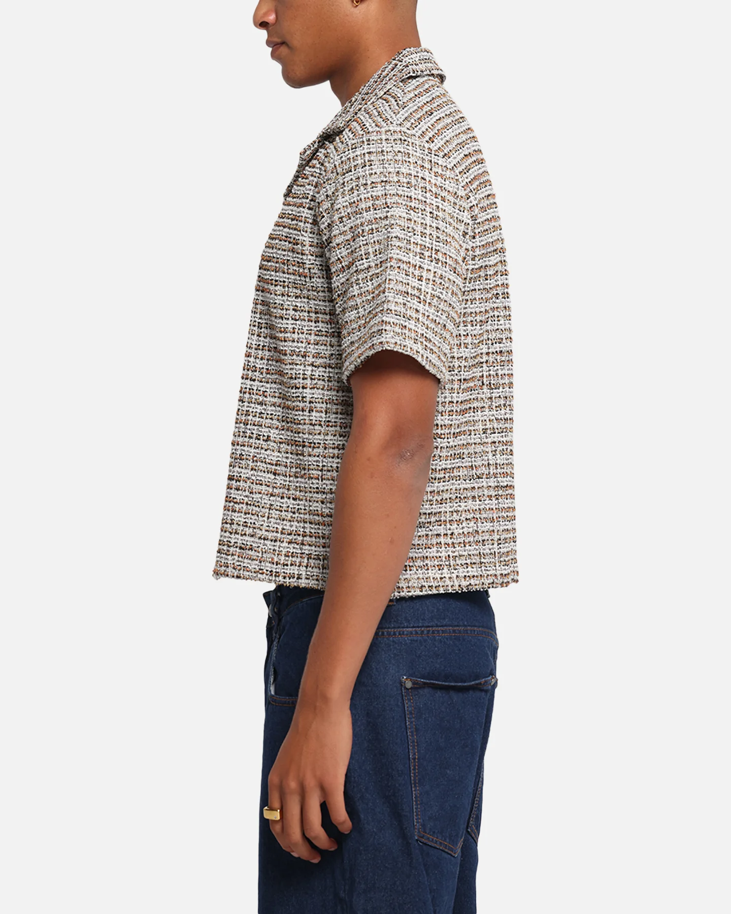 XXIII Boucle Tweed Crop Button Up Shirt Cream/Brown - Image 5