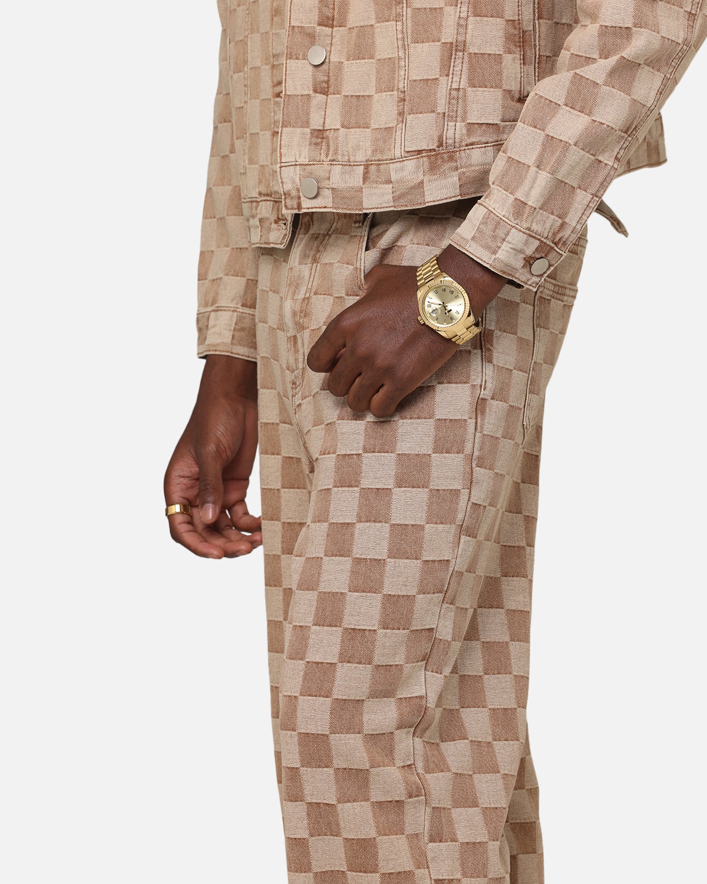 XXIII Checker Board Denim Jeans Tan - Image 4