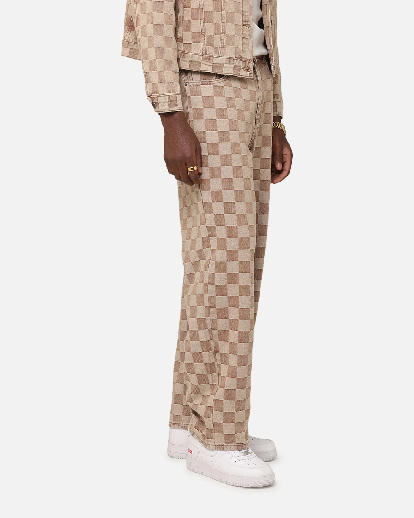 XXIII Checker Board Denim Jeans Tan - Image 5
