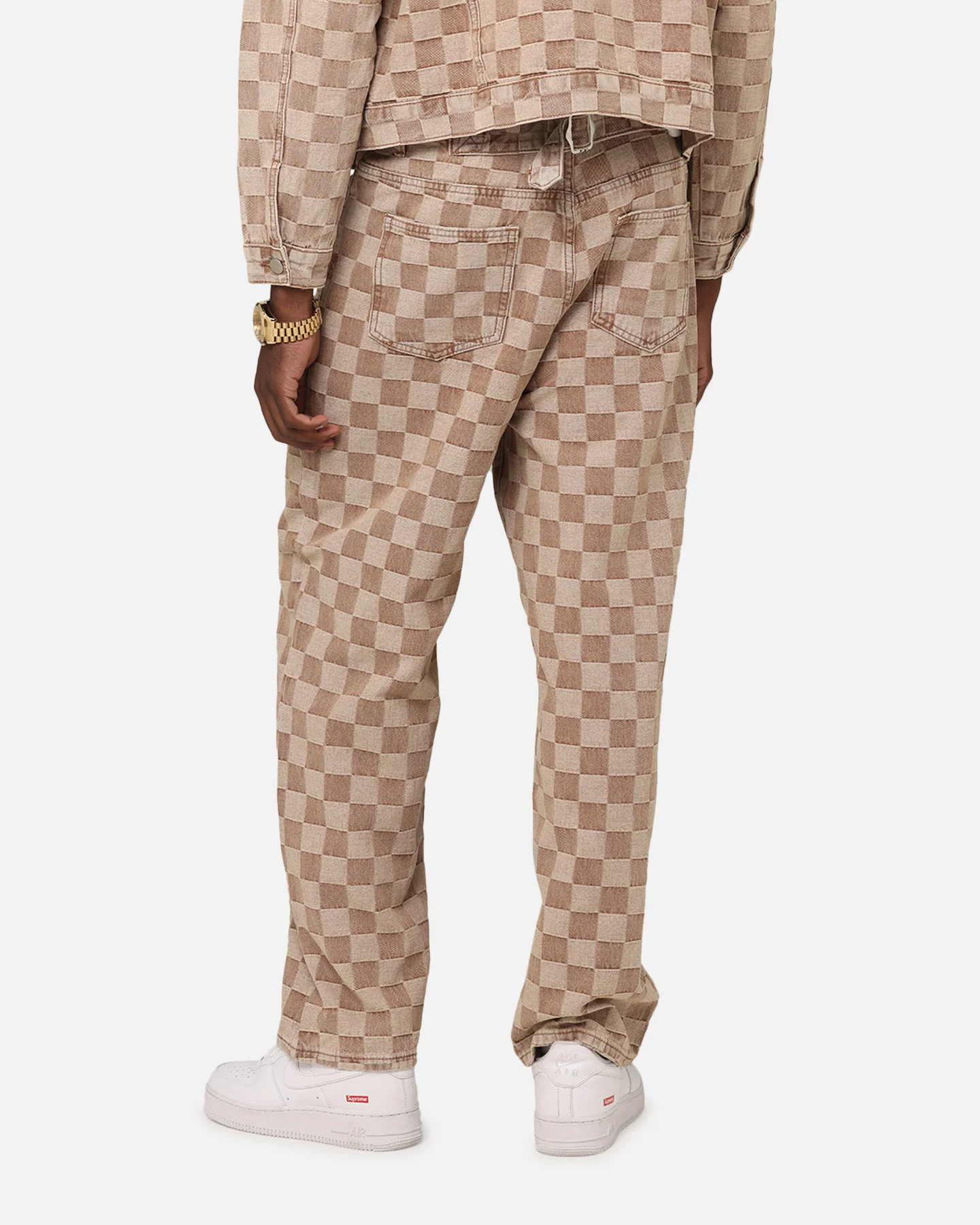 XXIII Checker Board Denim Jeans Tan - Image 6