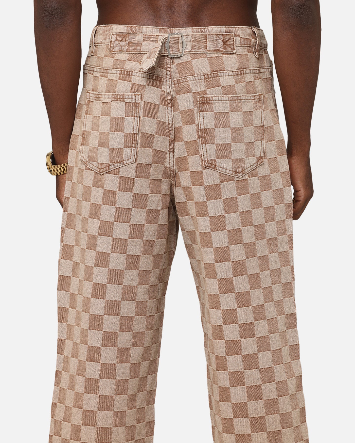 XXIII Checker Board Denim Jeans Tan - Image 8
