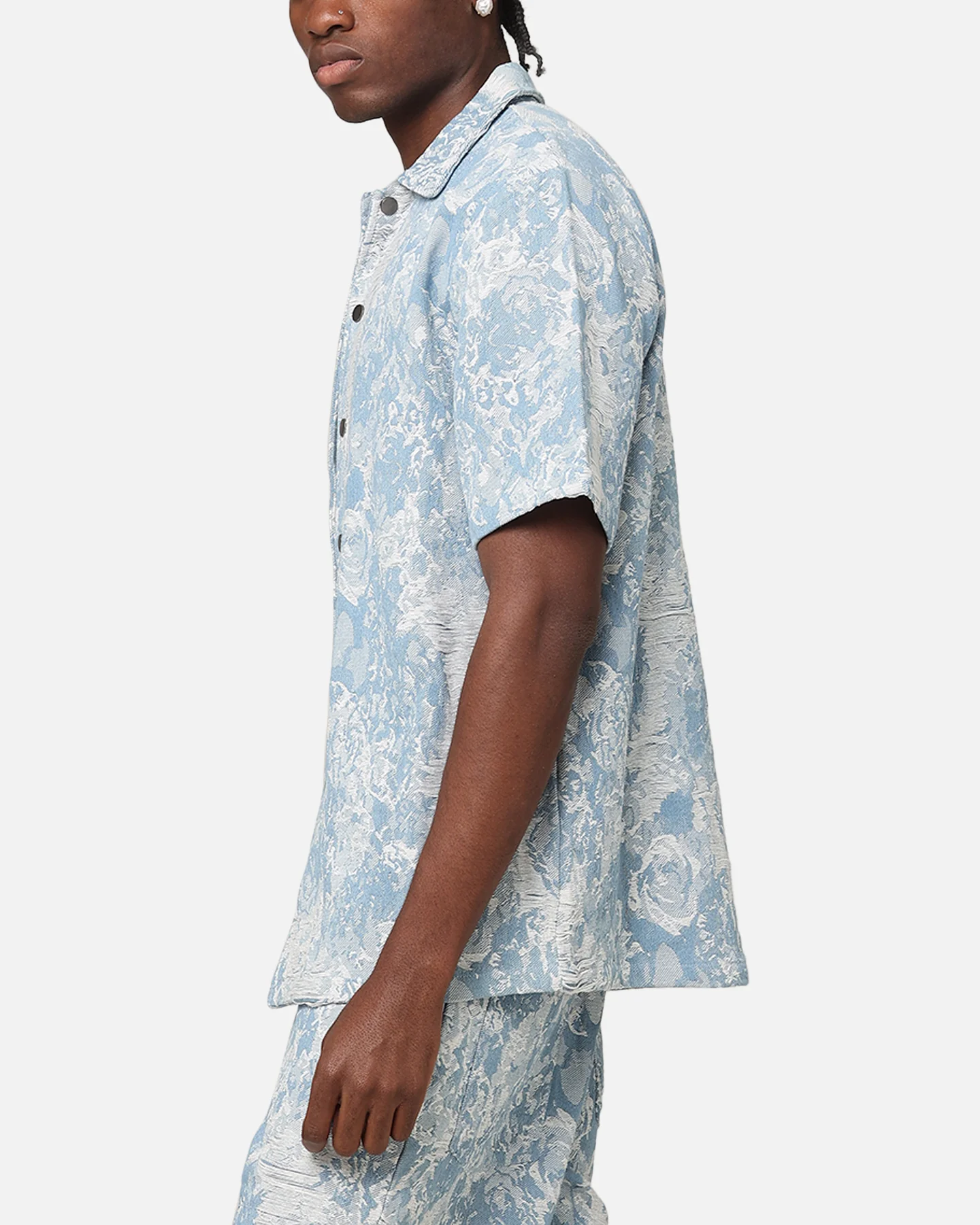 XXIII Denim Jacquard Button Up Shirt Pacific Blue - Image 6