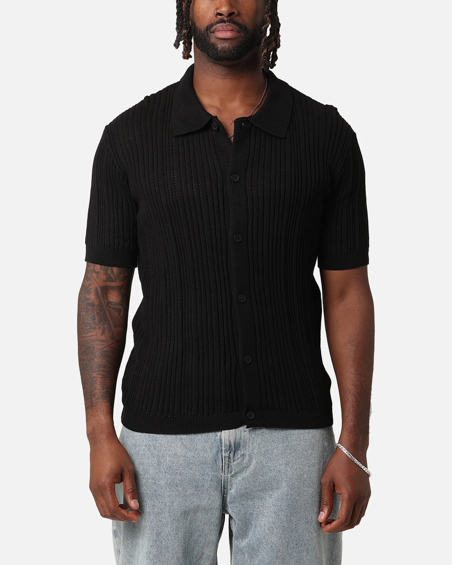 XXIII Elliot Knit Button Up Shirt Black