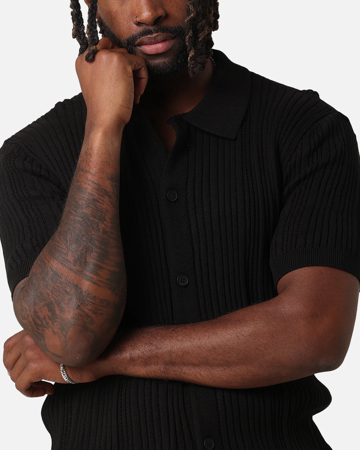 XXIII Elliot Knit Button Up Shirt Black - Image 6