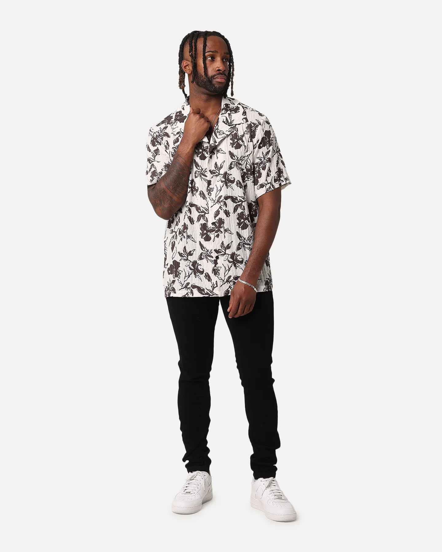 XXIII Floral Textured Button Up Shirt White/Black - Image 2