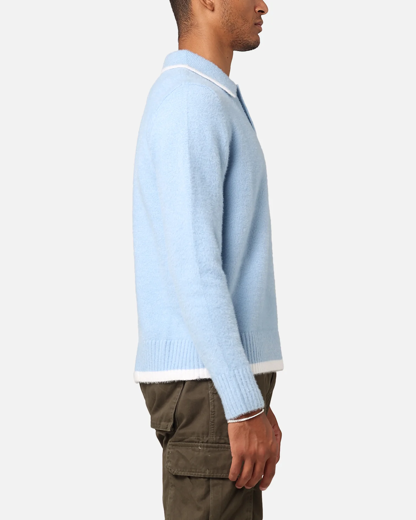 XXIII Fluffy Long Sleeve Polo Shirt Blue - Image 4