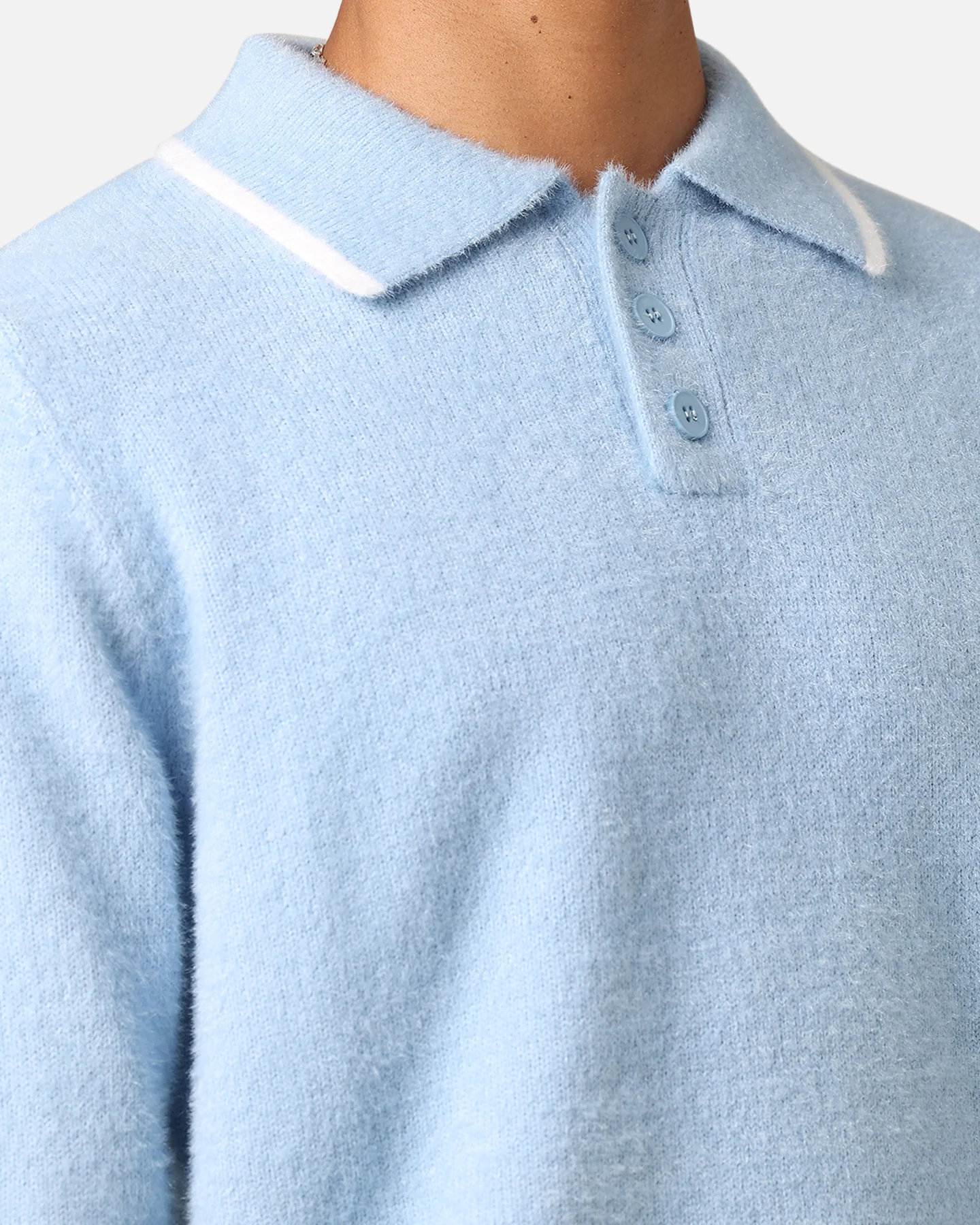 XXIII Fluffy Long Sleeve Polo Shirt Blue - Image 6