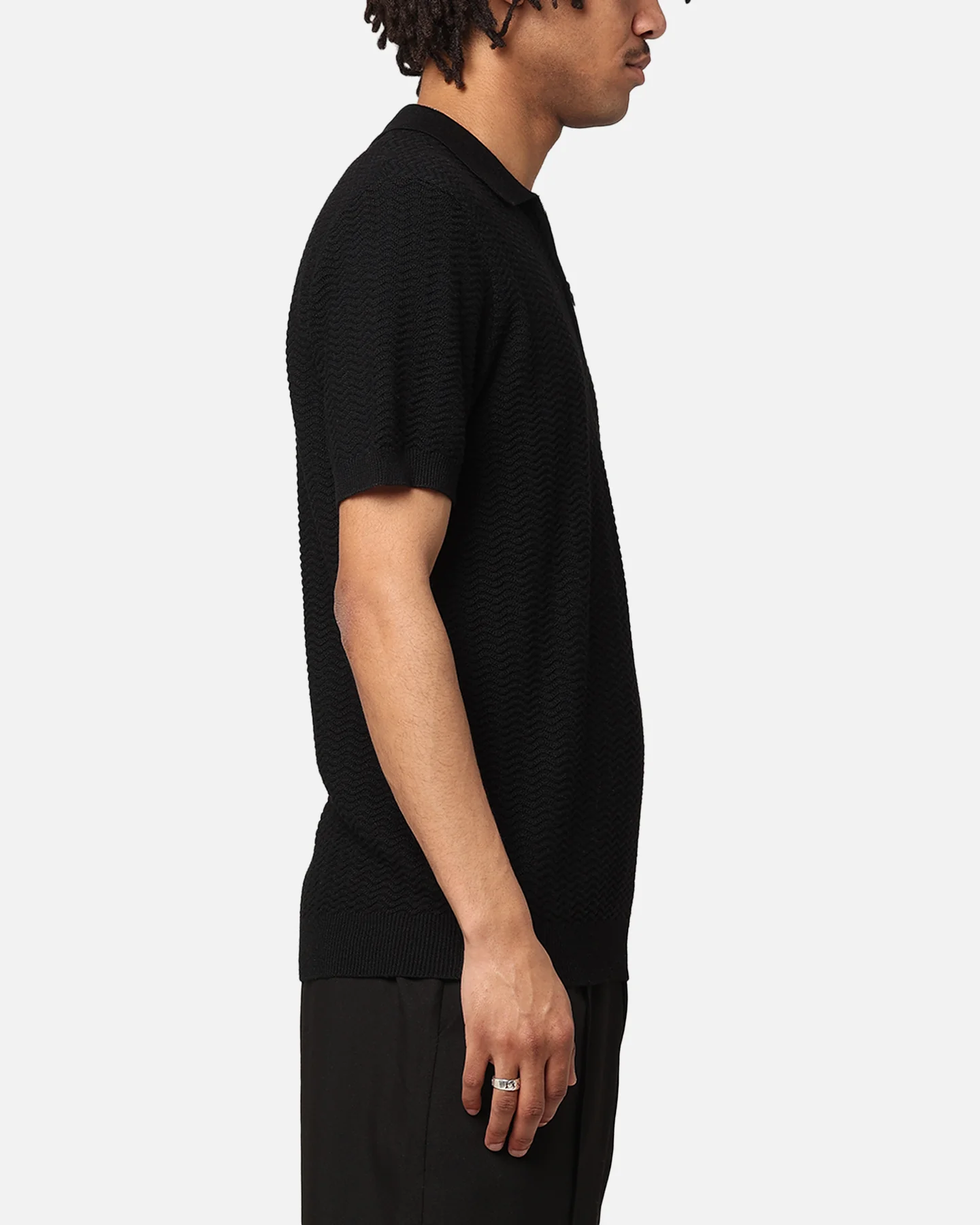 XXIII Herringbone Quater Zip Polo Shirt Black - Image 5