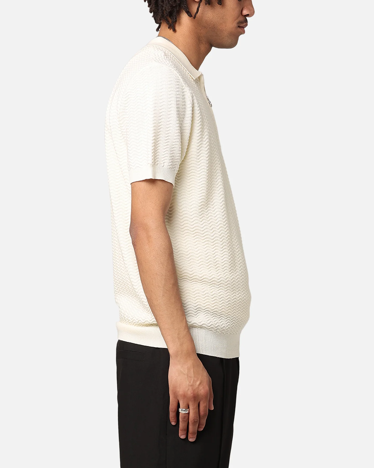 XXIII Herringbone Quater Zip Polo Shirt Cream - Image 4