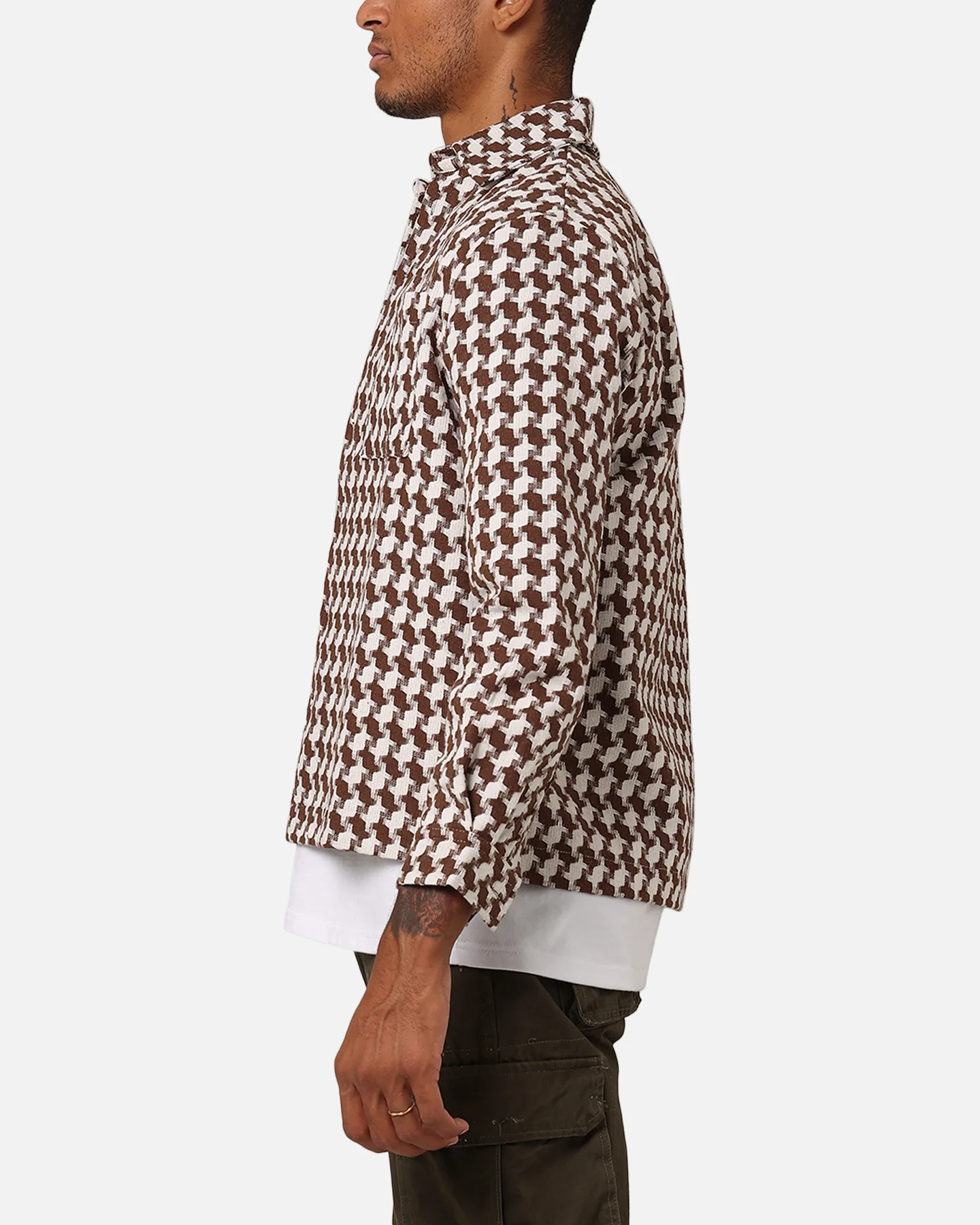 XXIII Jacquard Weave Shacket Brown/White - Image 5