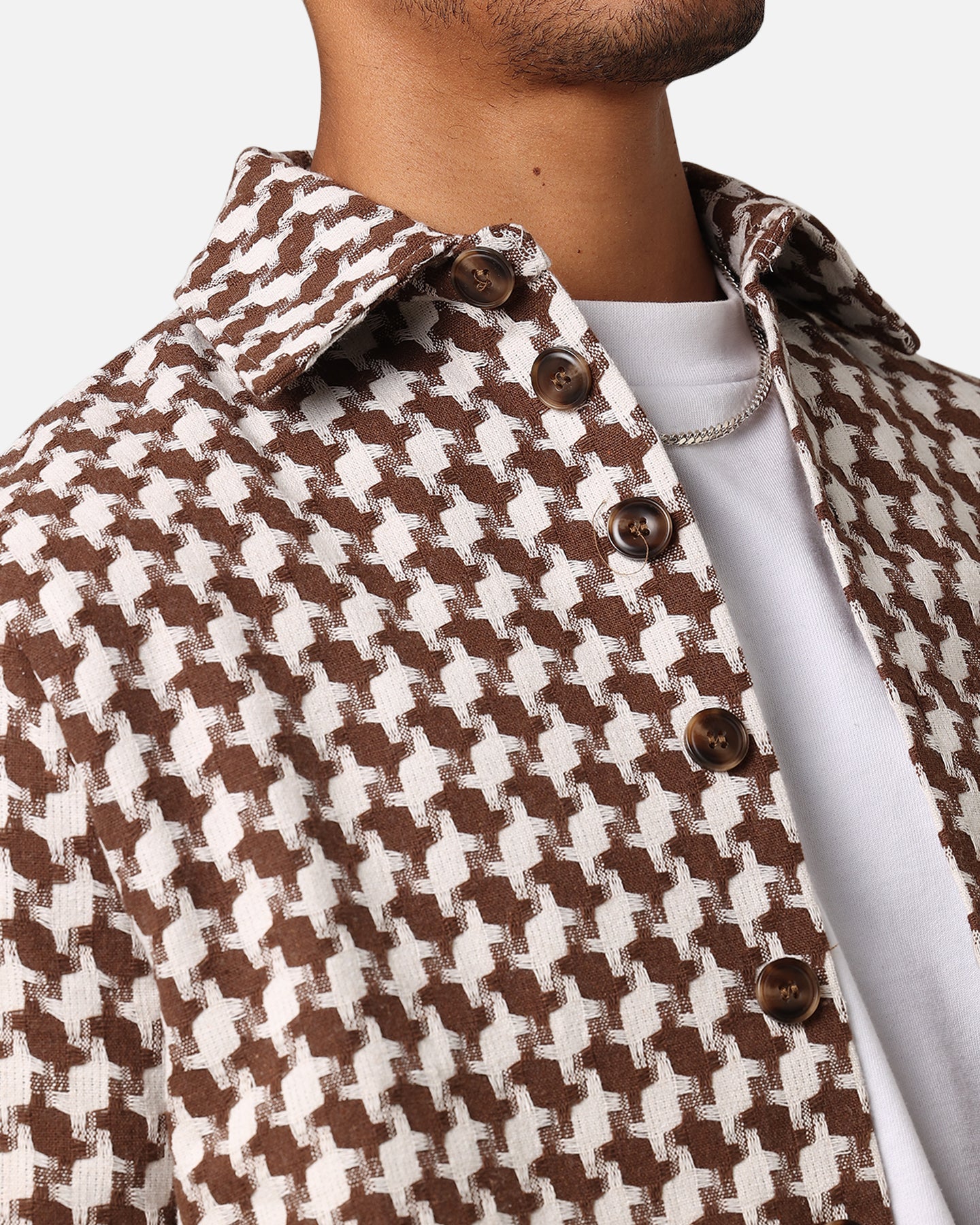 XXIII Jacquard Weave Shacket Brown/White - Image 6