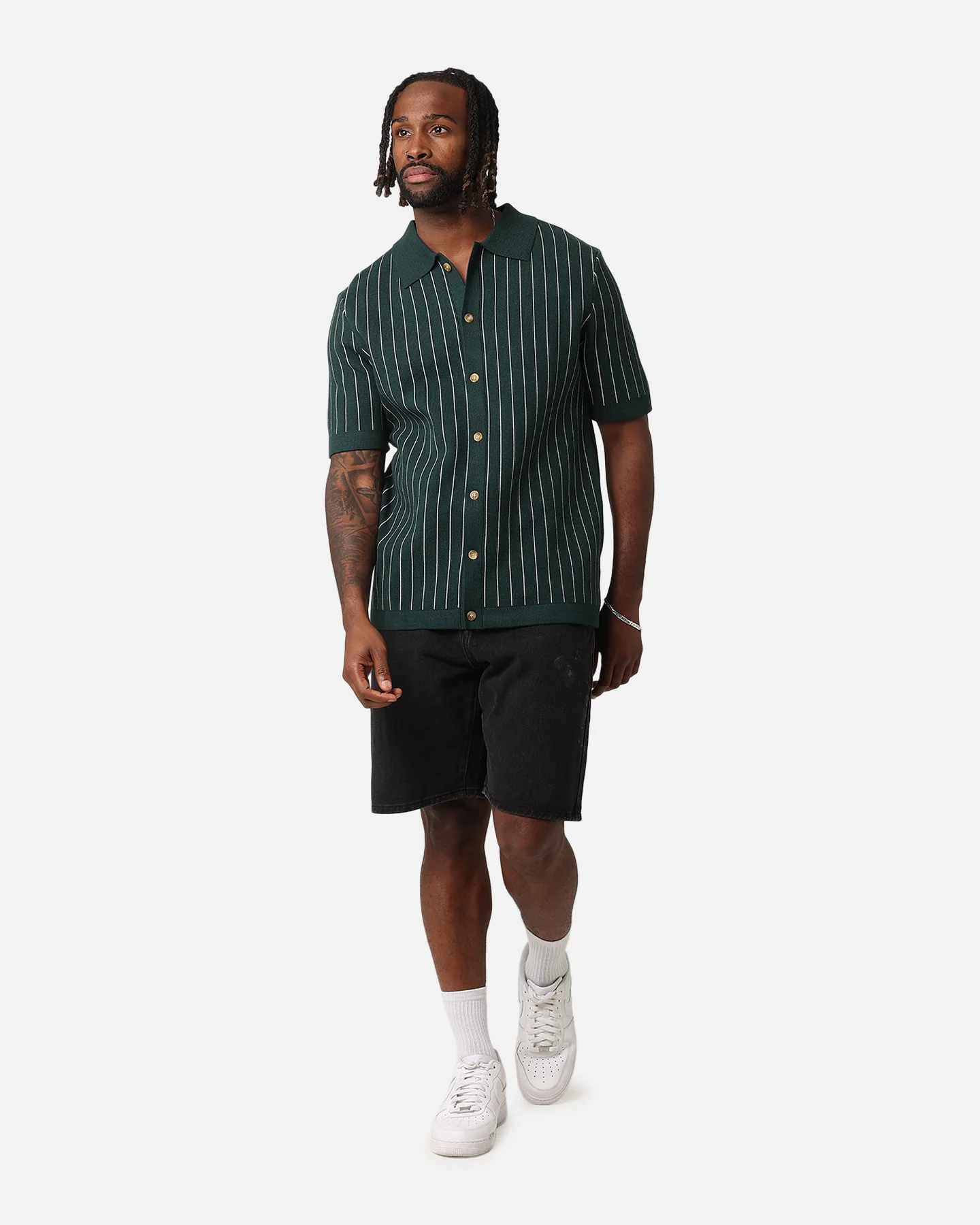 XXIII Nicholas Knit Button Up Shirt Green/White - Image 2