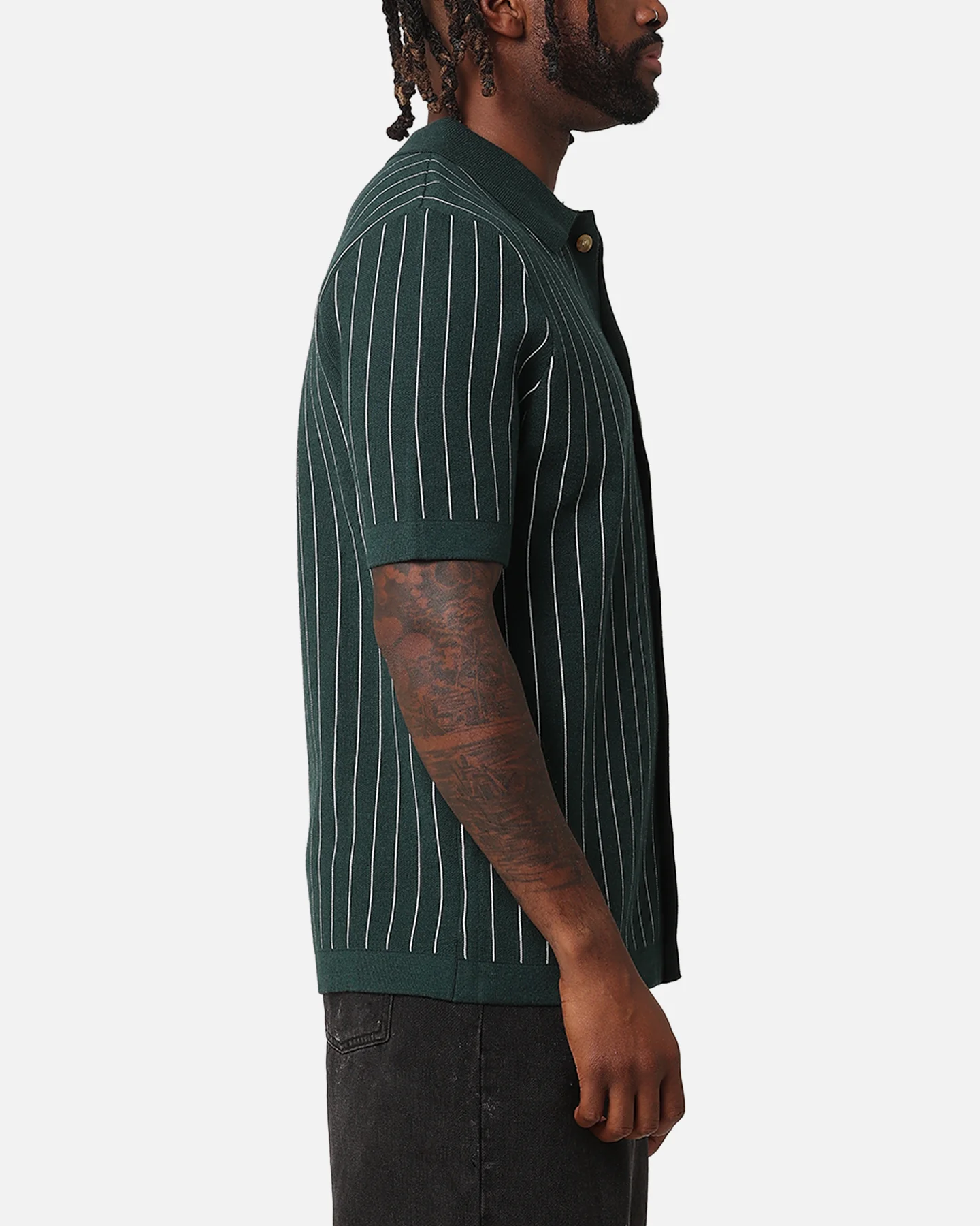 XXIII Nicholas Knit Button Up Shirt Green/White - Image 4