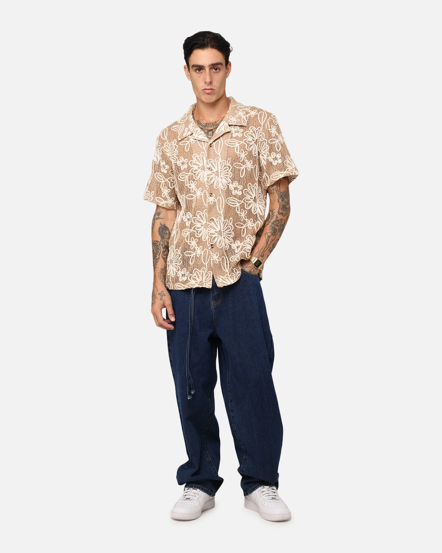 XXIII Resort Knit Button Up Shirt Tan/Cream - Image 2