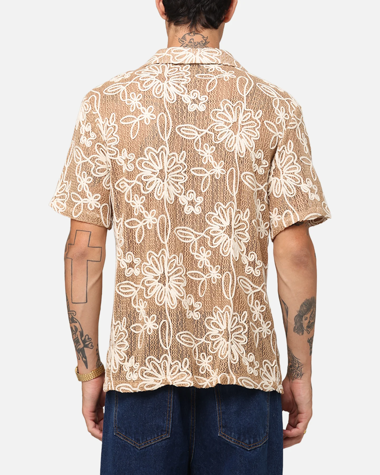 XXIII Resort Knit Button Up Shirt Tan/Cream - Image 3