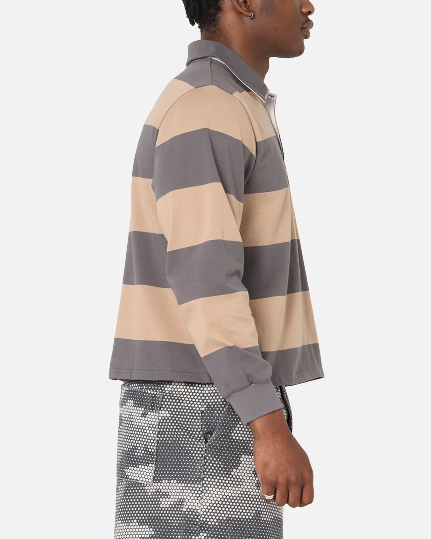 XXIII Rugby Long Sleeve Polo T-Shirt Charcoal/Tan - Image 4