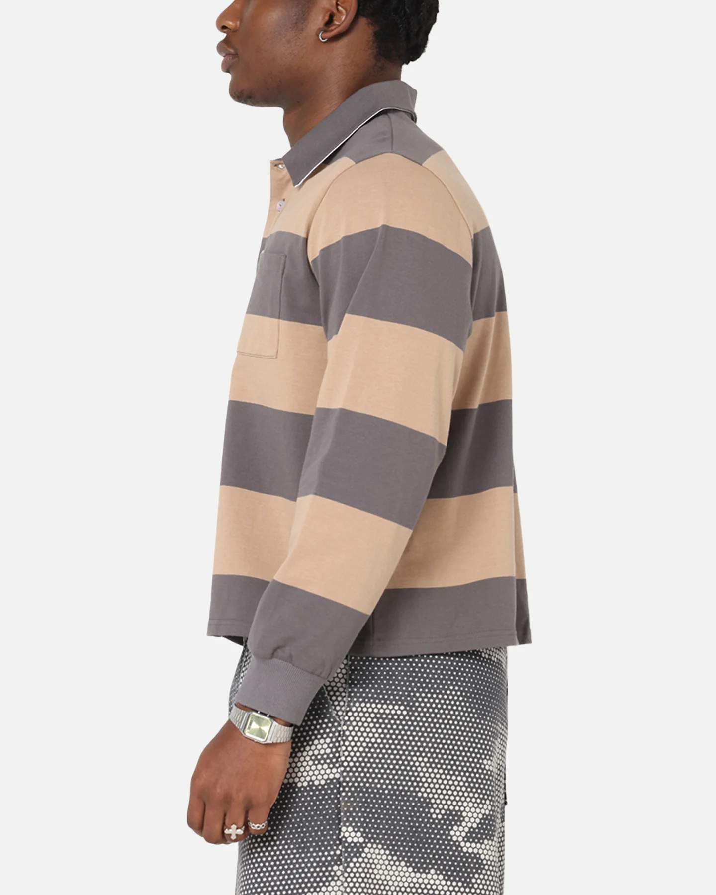 XXIII Rugby Long Sleeve Polo T-Shirt Charcoal/Tan - Image 5