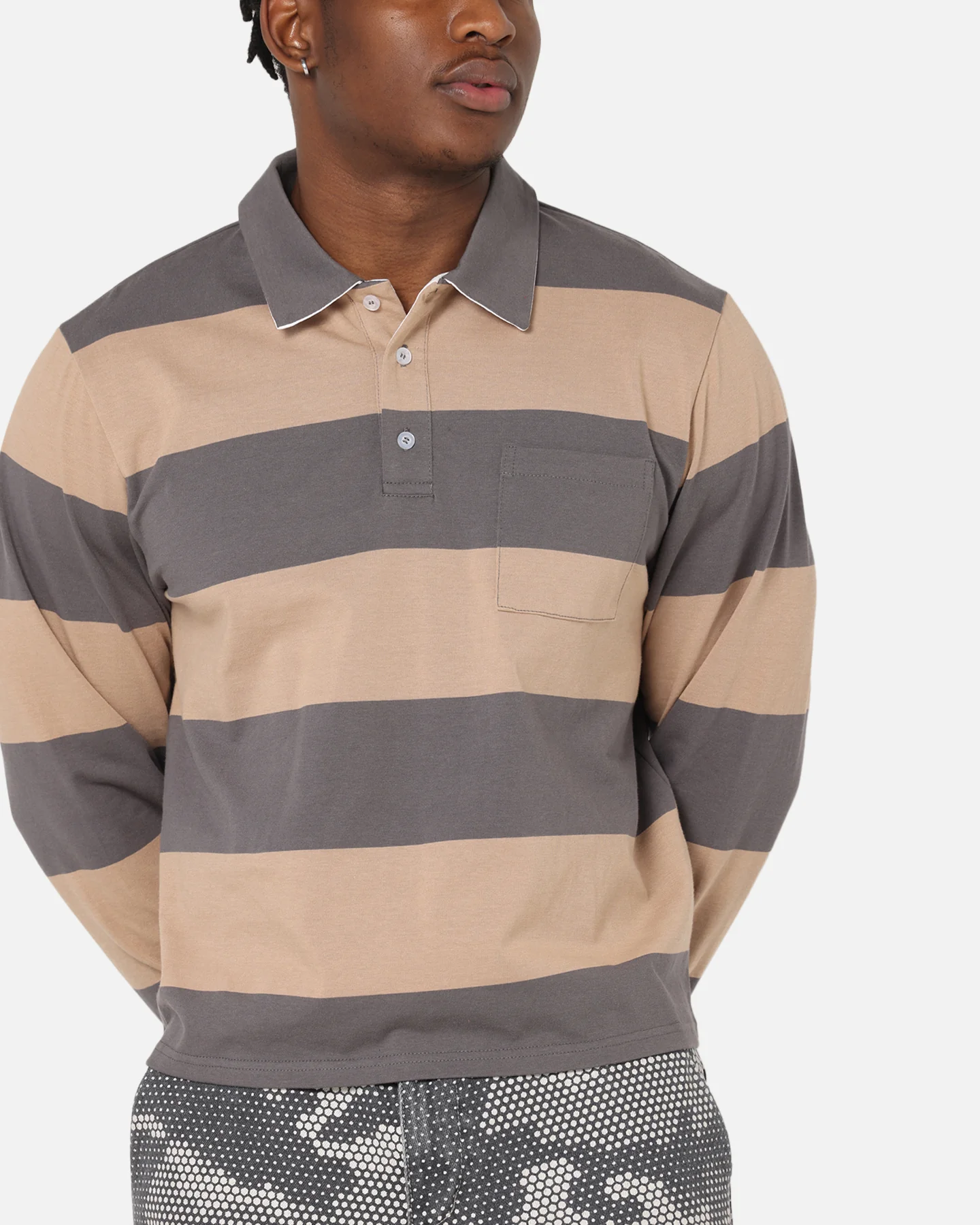 XXIII Rugby Long Sleeve Polo T-Shirt Charcoal/Tan - Image 6