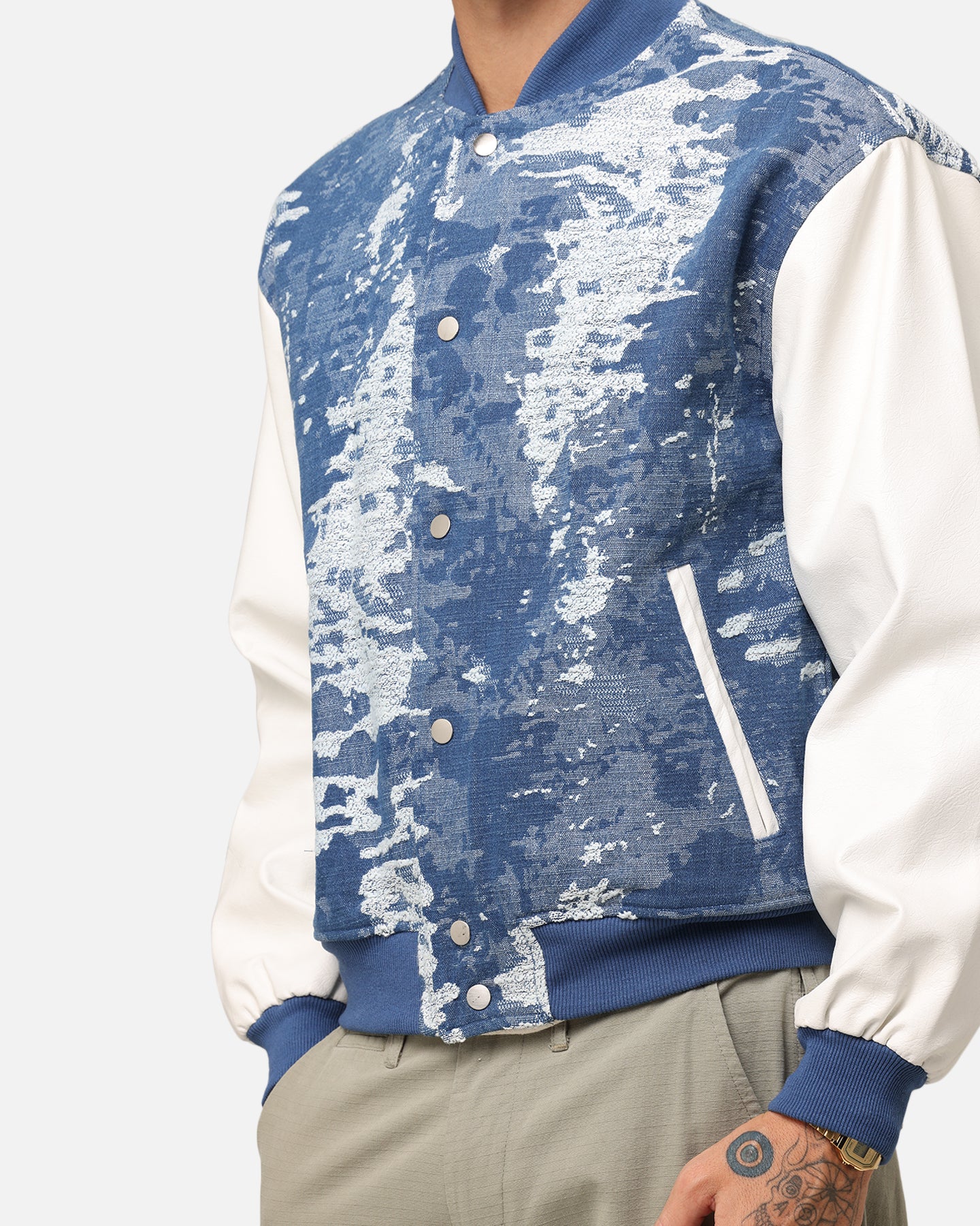 XXIII Textured Varsity Jacket Blue/White - Image 5
