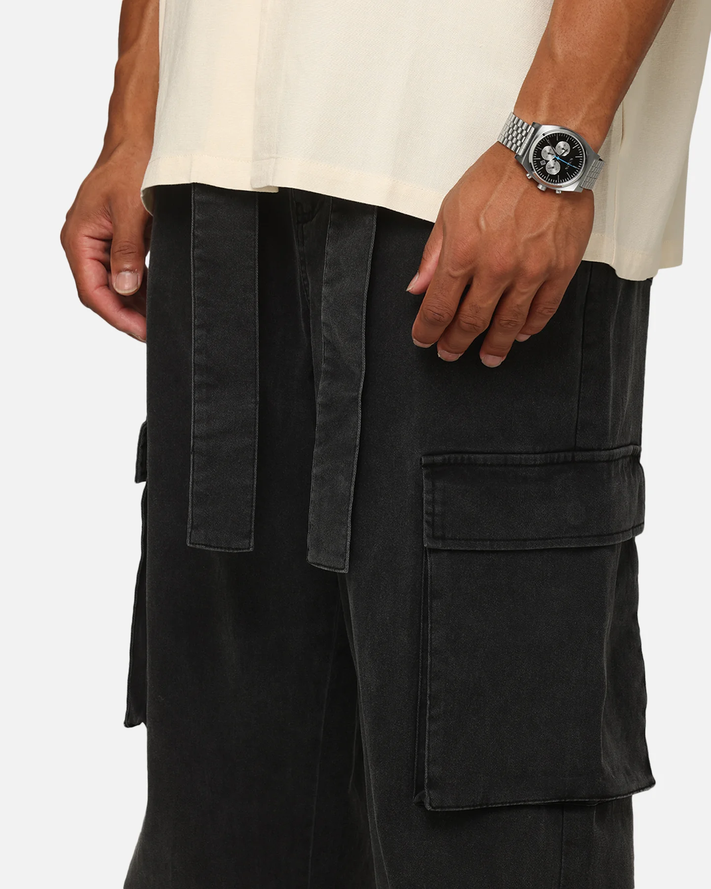 XXIII Tie Up Cargo Pants Washed Black - Image 3