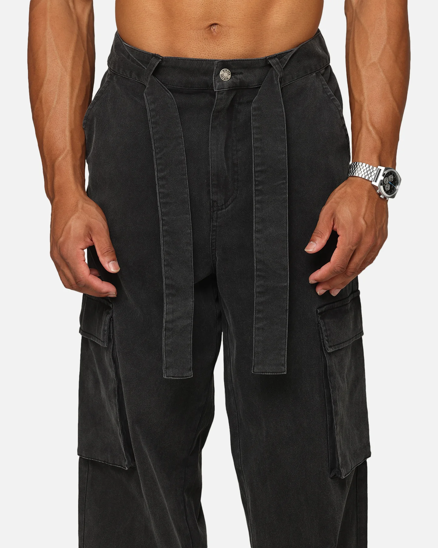 XXIII Tie Up Cargo Pants Washed Black - Image 7