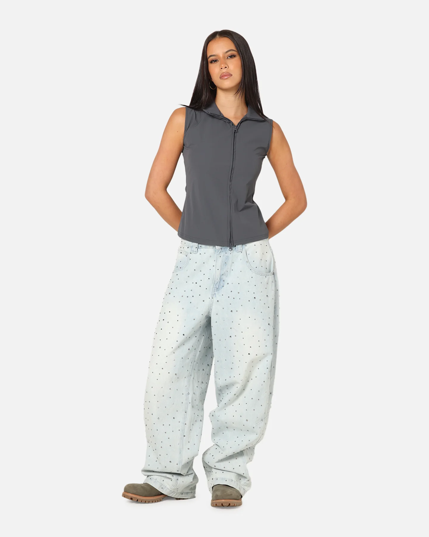 XXIII Women's Asymmetric Zip Top Grey - Image 2