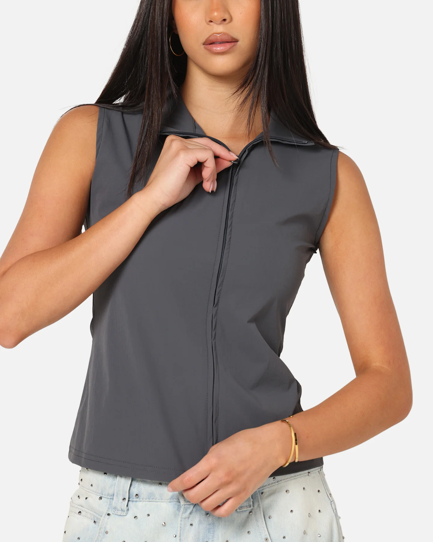 XXIII Women's Asymmetric Zip Top Grey - Image 6