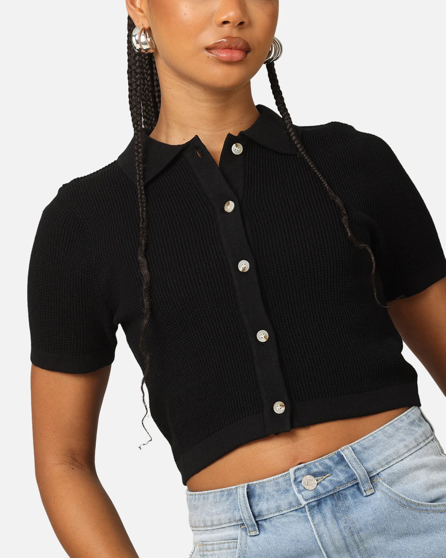 XXIII Women's Cropped Zyair Button Up Shirt Black - Image 6