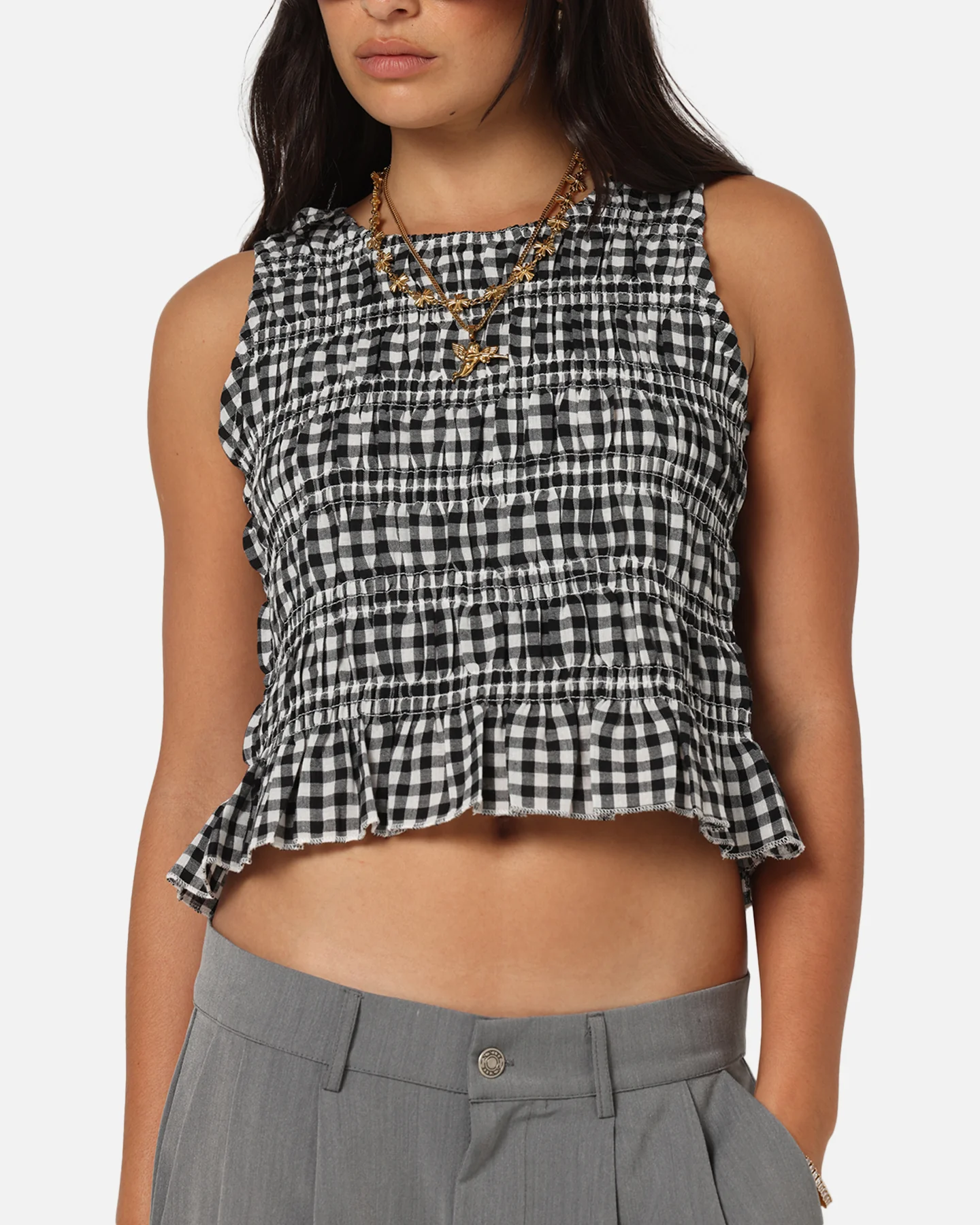 XXIII Women's Shirred Top Black Check - Image 6