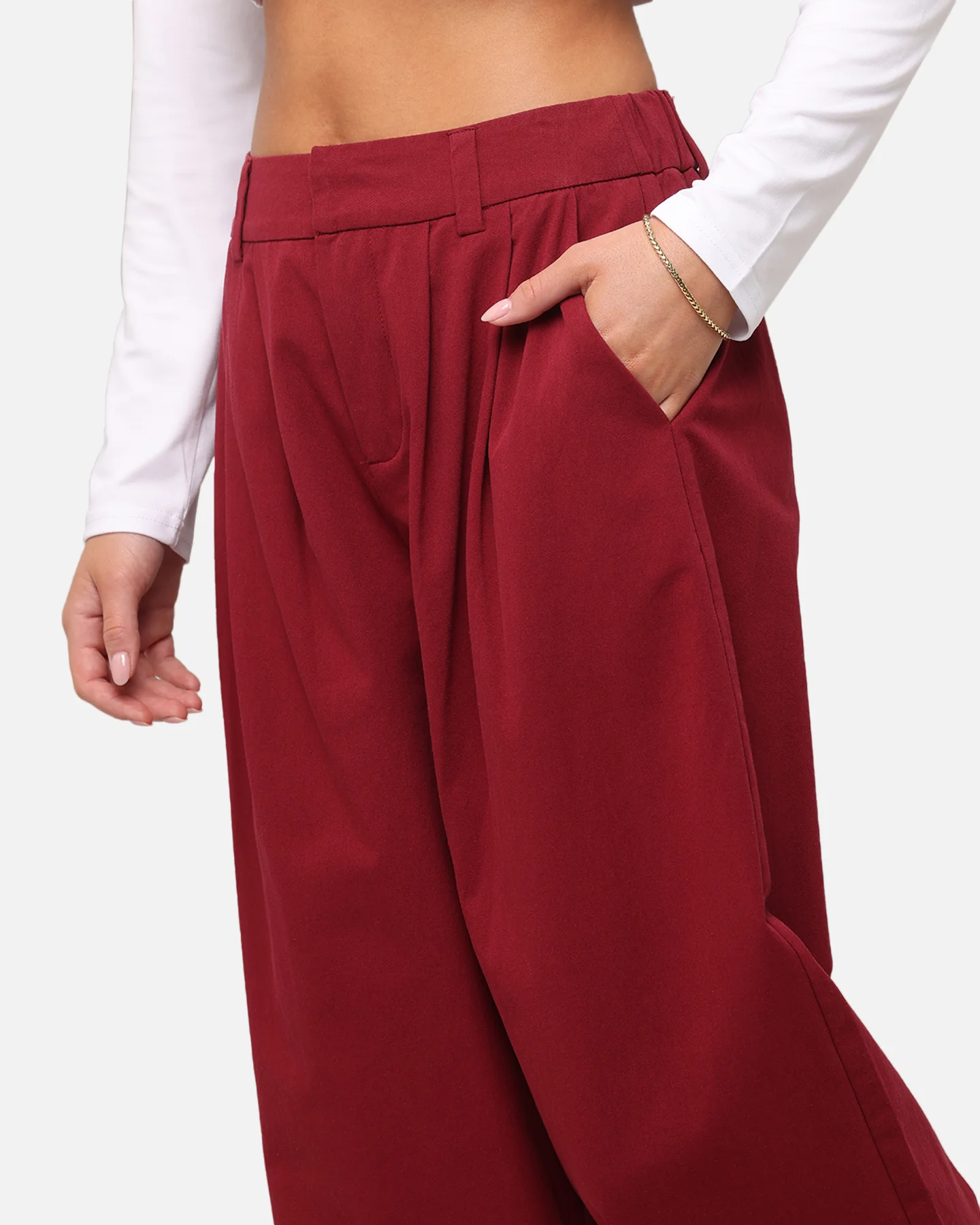 XXIII Women's Wide Leg Tailored Pant Maroon - Image 3